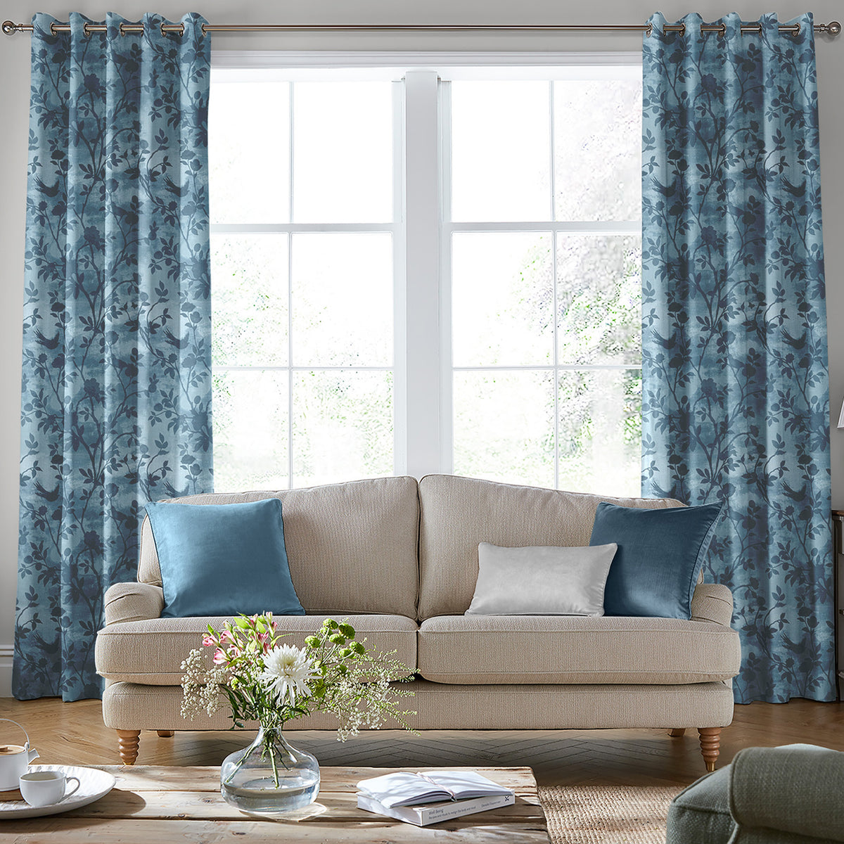 Laura Ashley Eglantine Silhoutte Woven Made to Measure Curtain Seaspray