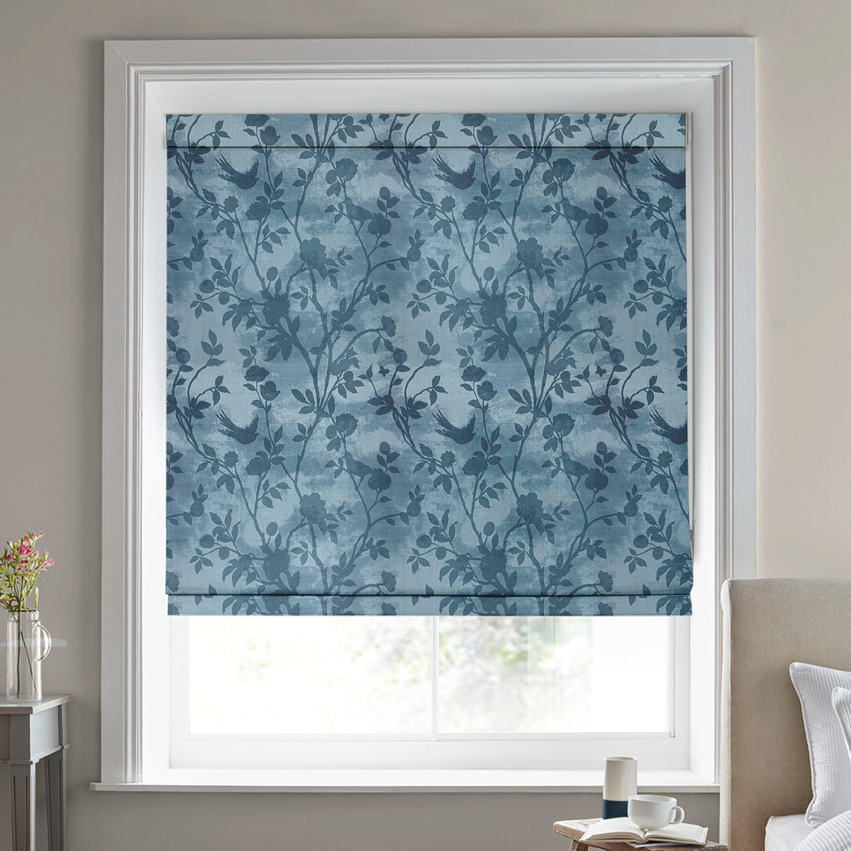 Laura Ashley Eglantine Silhoutte Woven Made to Measure Roman Blind Seaspray
