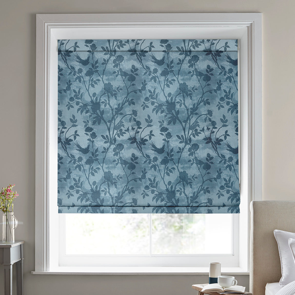 Laura Ashley Eglantine Silhoutte Woven Made to Measure Roman Blind Seaspray