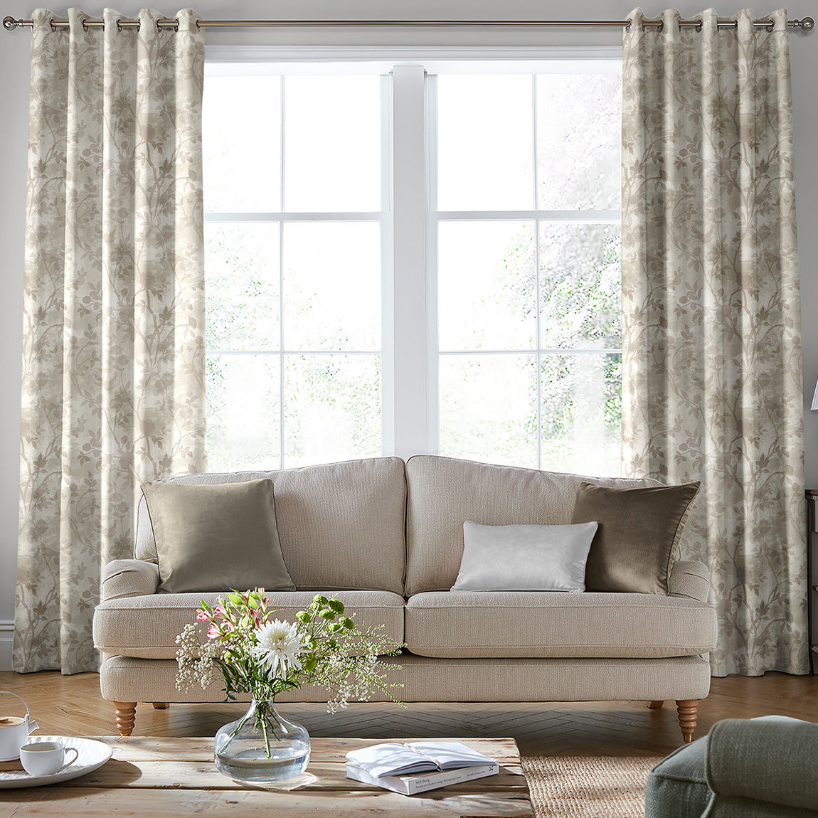 Laura Ashley Eglantine Silhoutte Woven Made to Measure Curtain White Sands