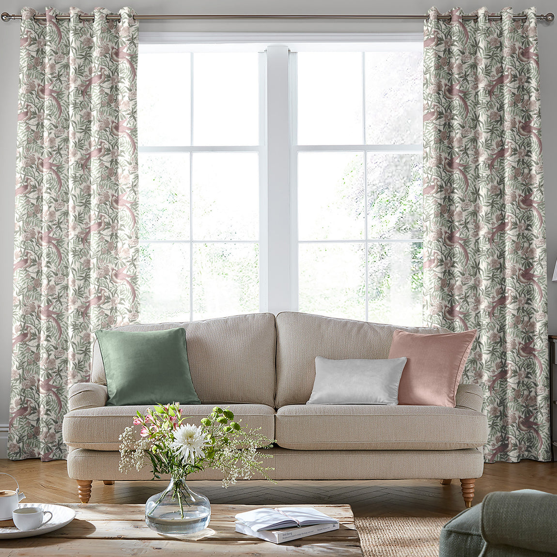 Laura Ashley Osterley Birds Made to Measure Curtain Mulberry