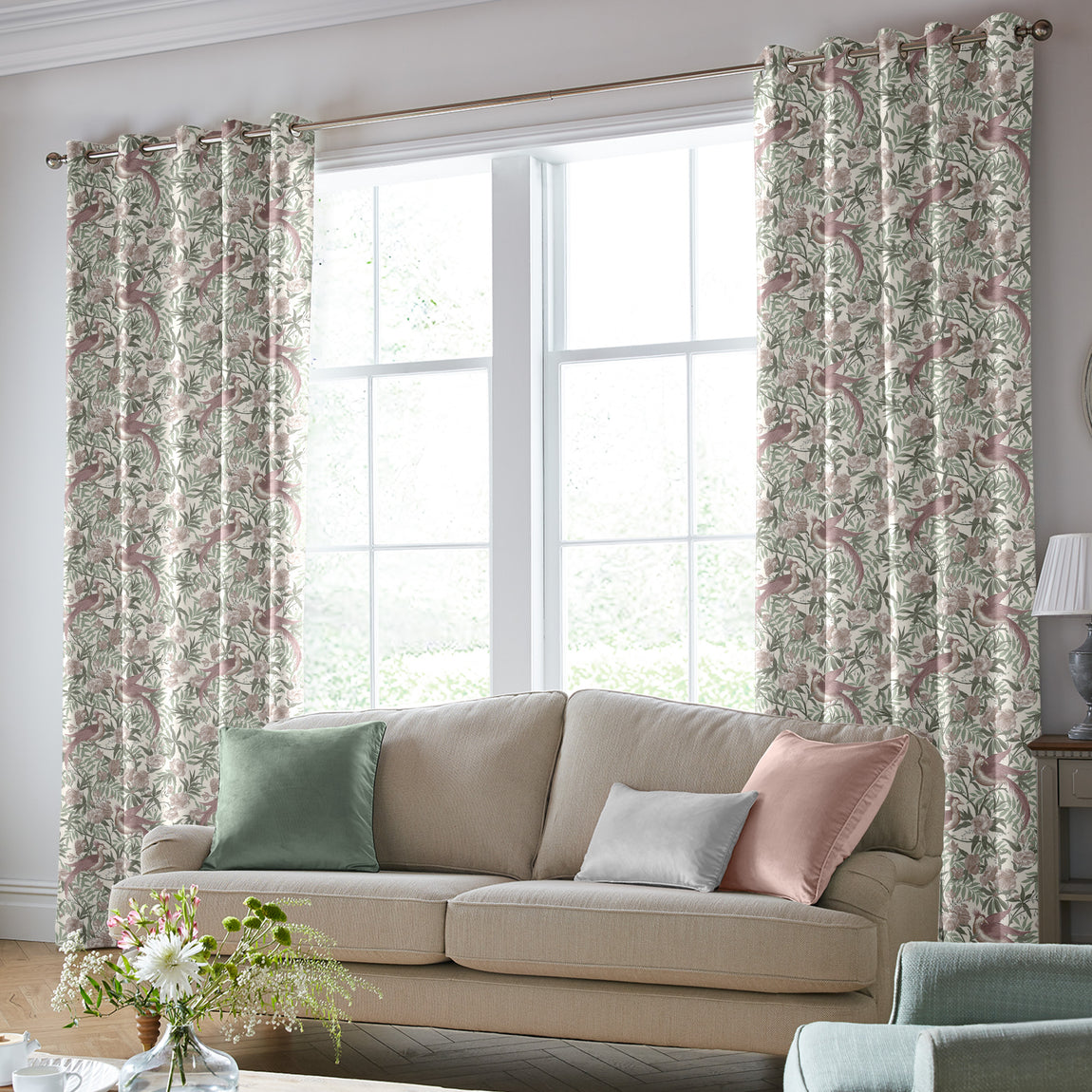 Laura Ashley Osterley Birds Made to Measure Curtain Mulberry