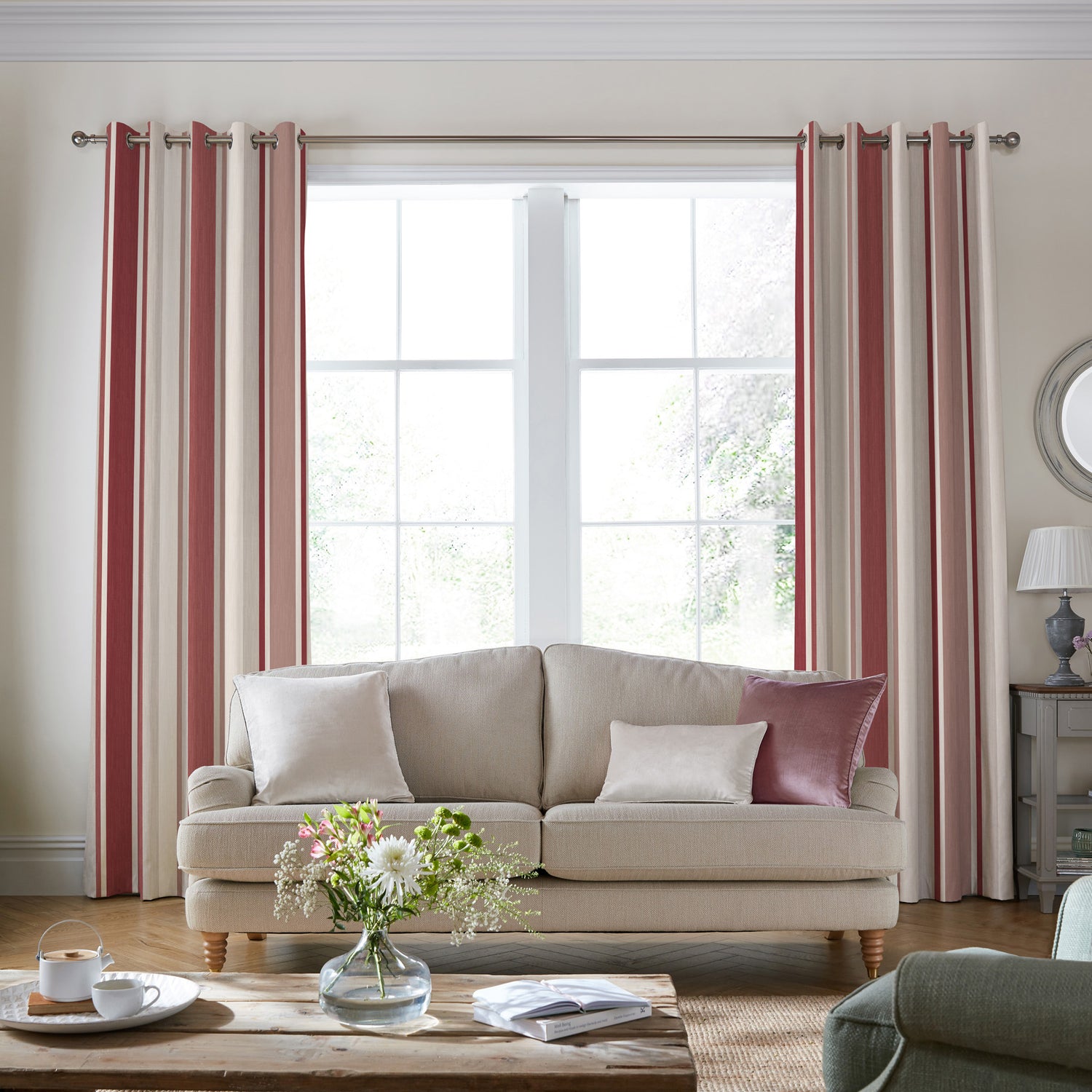Laura Ashley Awning Stripe Made To Measure Roman Blind Crimson