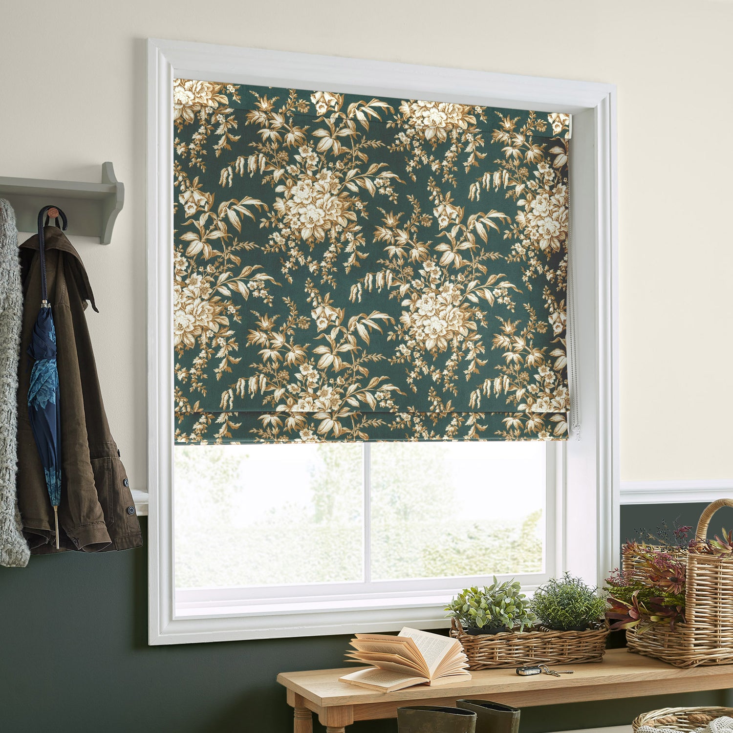 Laura Ashley Picardie Velvet Made to Measure Roman Blind Fern