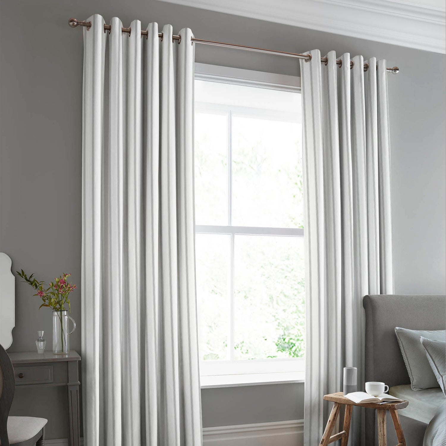 Laura Ashley Farnworth Made To Measure Curtains Steel