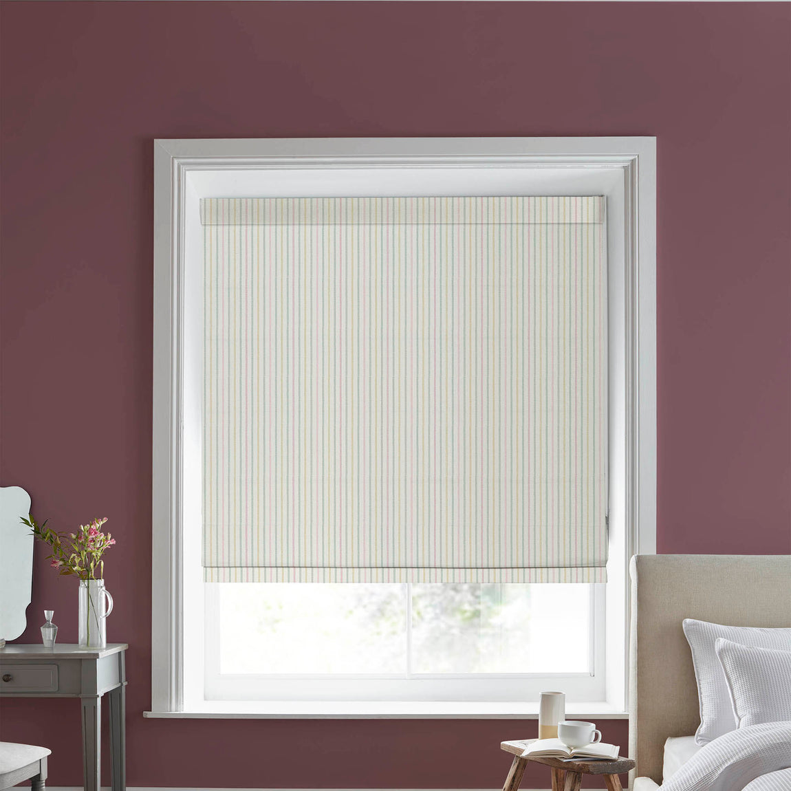 Laura Ashley Candy Stripe Made to Measure Roman Blind Pale Ochre