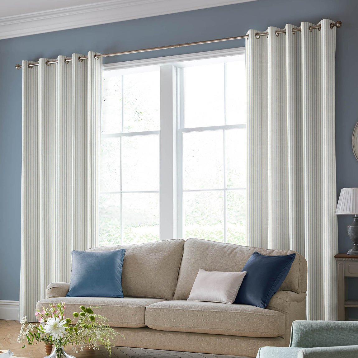 Laura Ashley Candy Stripe Made to Measure Curtain Newport Blue