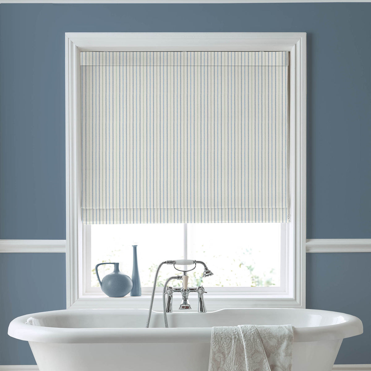 Laura Ashley Candy Stripe Made to Measure Roman Blind Newport Blue