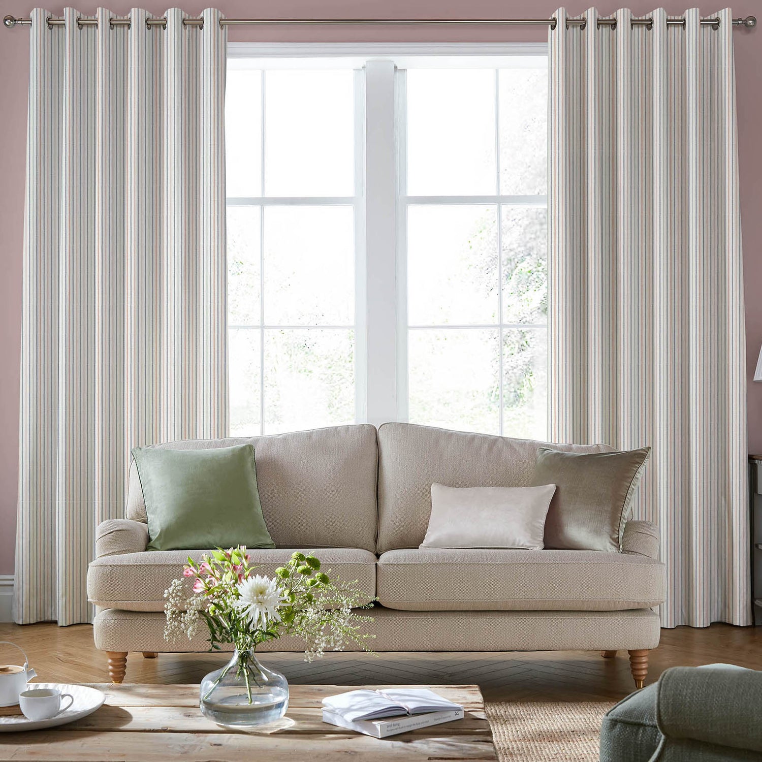 Laura Ashley Candy Stripe Made to Measure Curtain Apricot
