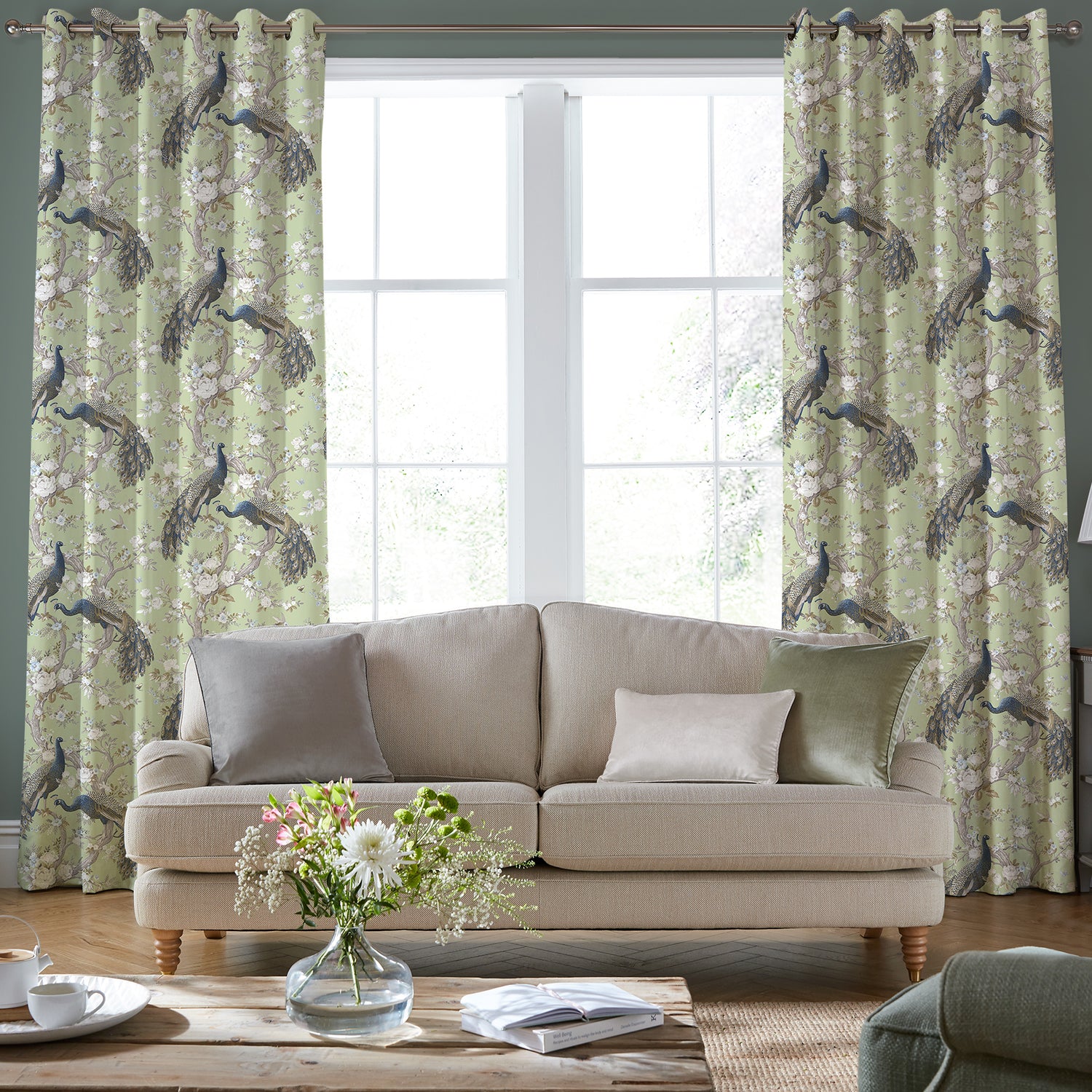 Laura Ashley Belvedere Made to Measure Curtain Hedgerow Green