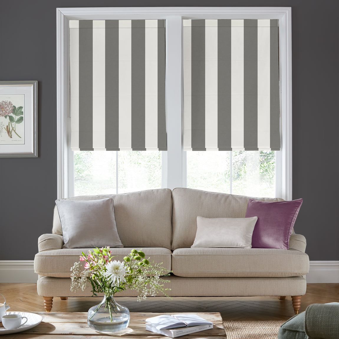 Laura Ashley Lille Stripe Made to Measure Roman Blind Steel