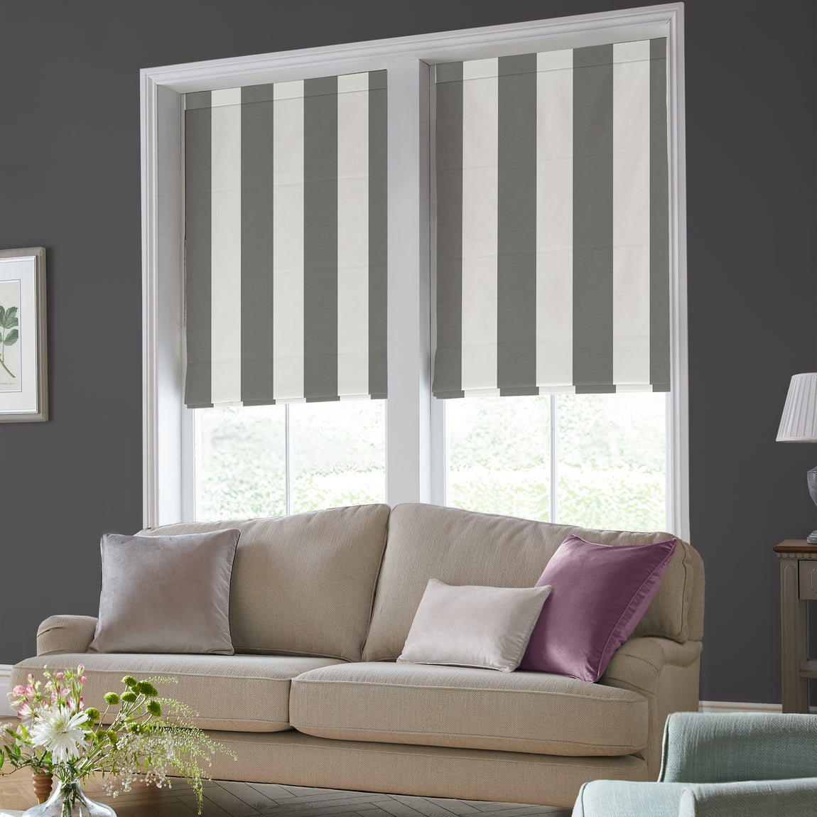Laura Ashley Lille Stripe Made to Measure Roman Blind Steel
