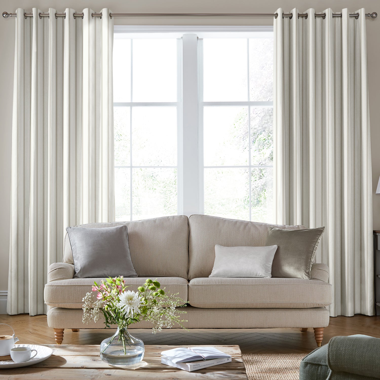 Laura Ashley Farnworth Made To Measure Curtains Natural