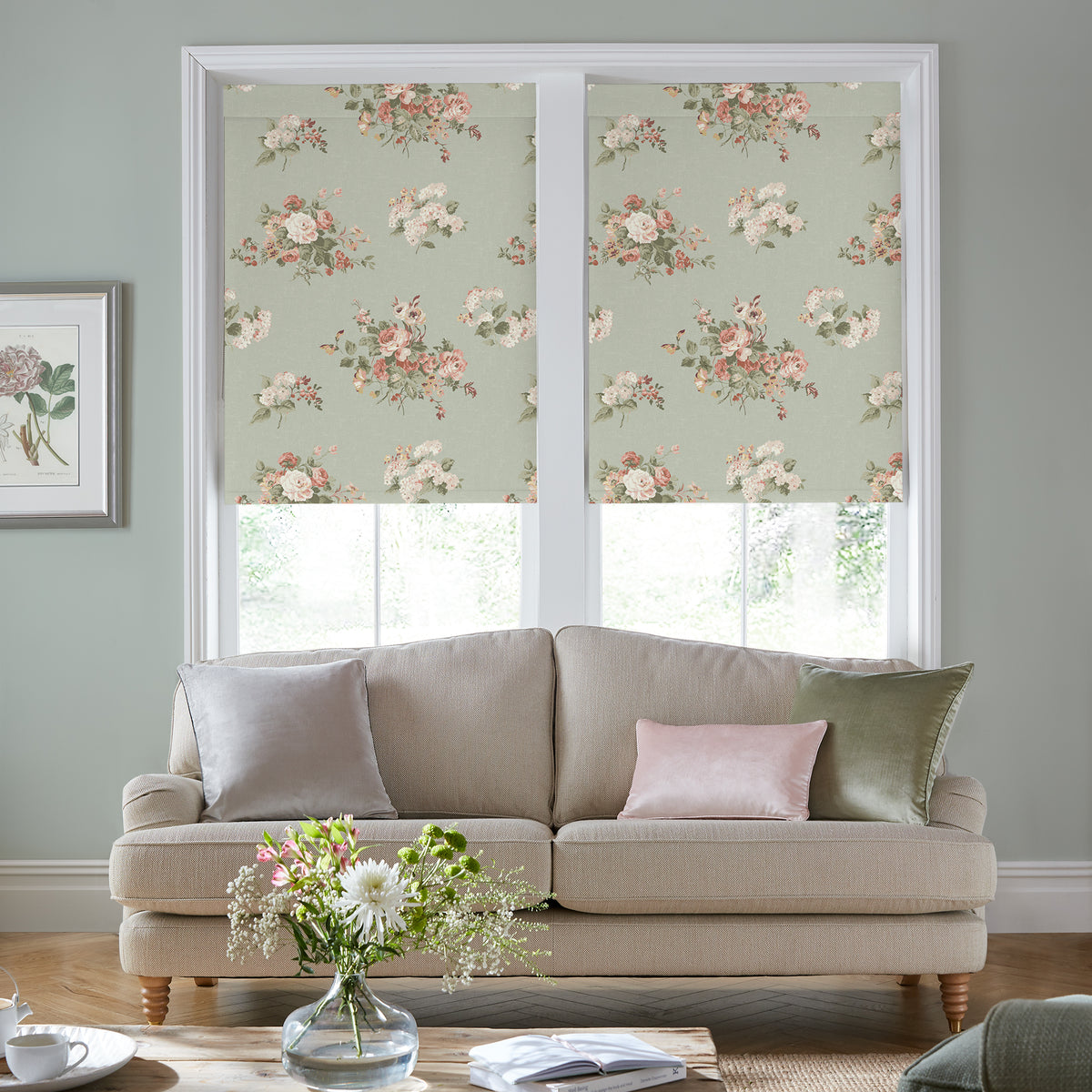 Laura Ashley Rosemore Made to Measure Blackout Roller Blind Sage