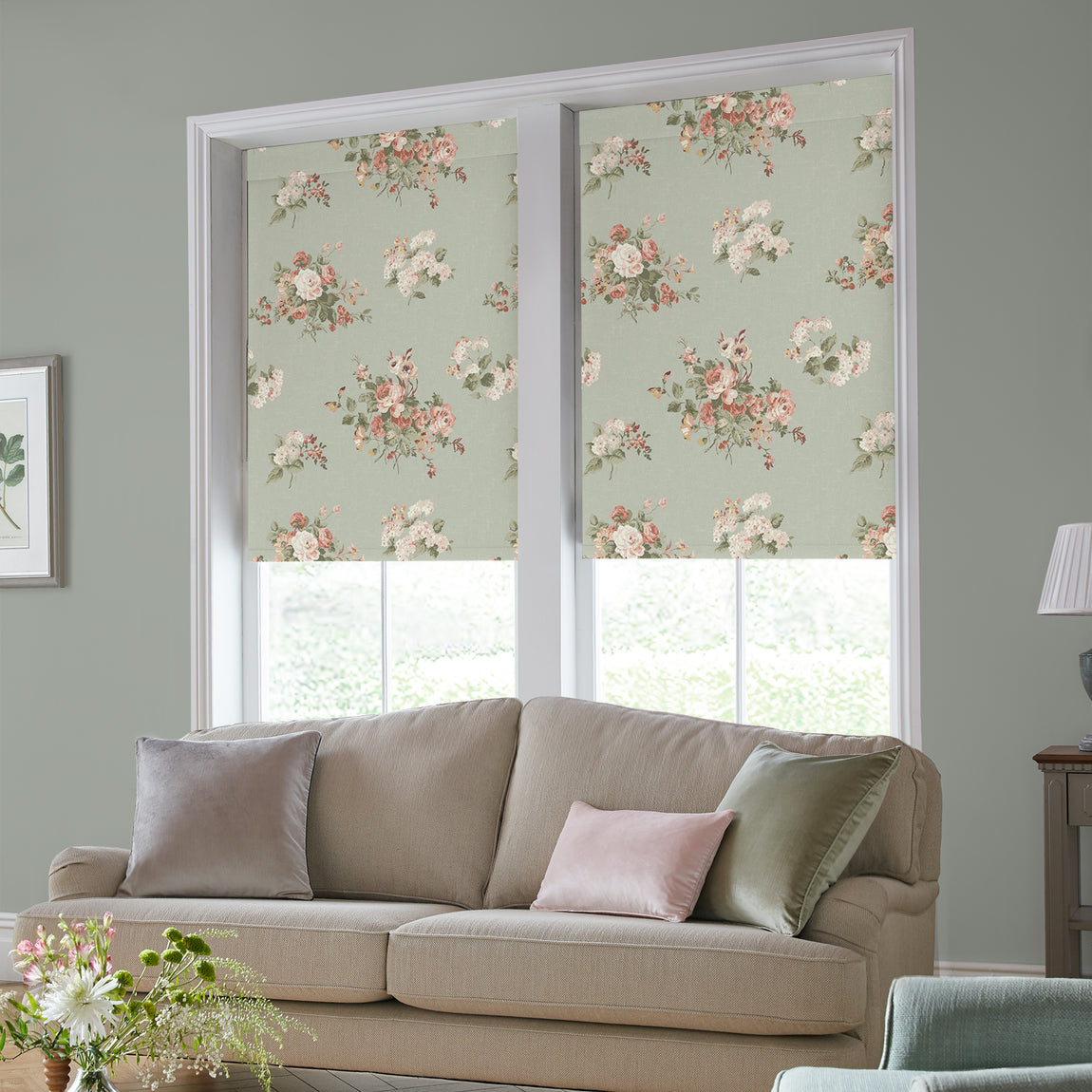 Laura Ashley Rosemore Translucent Made to Measure Roller Blind Sage