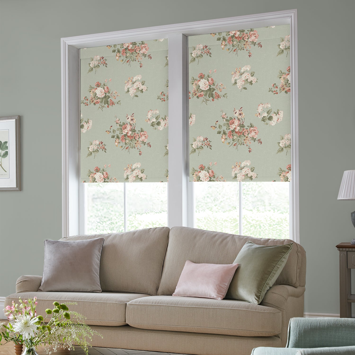 Laura Ashley Rosemore Made to Measure Blackout Roller Blind Sage