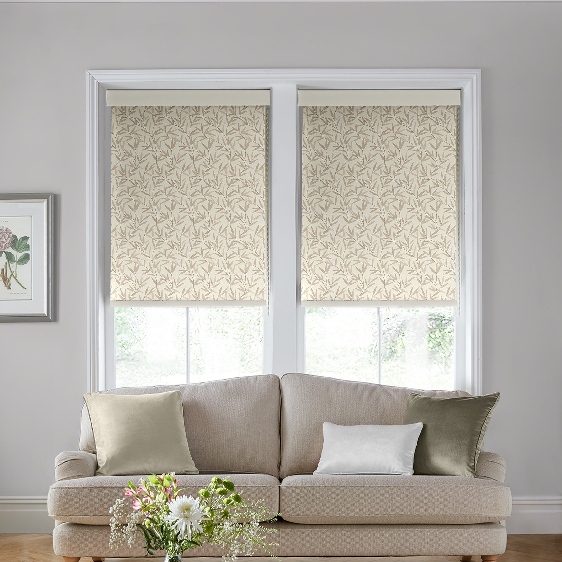 Laura Ashley Willow Leaf Translucent Made To Measure Roller Blind Natural