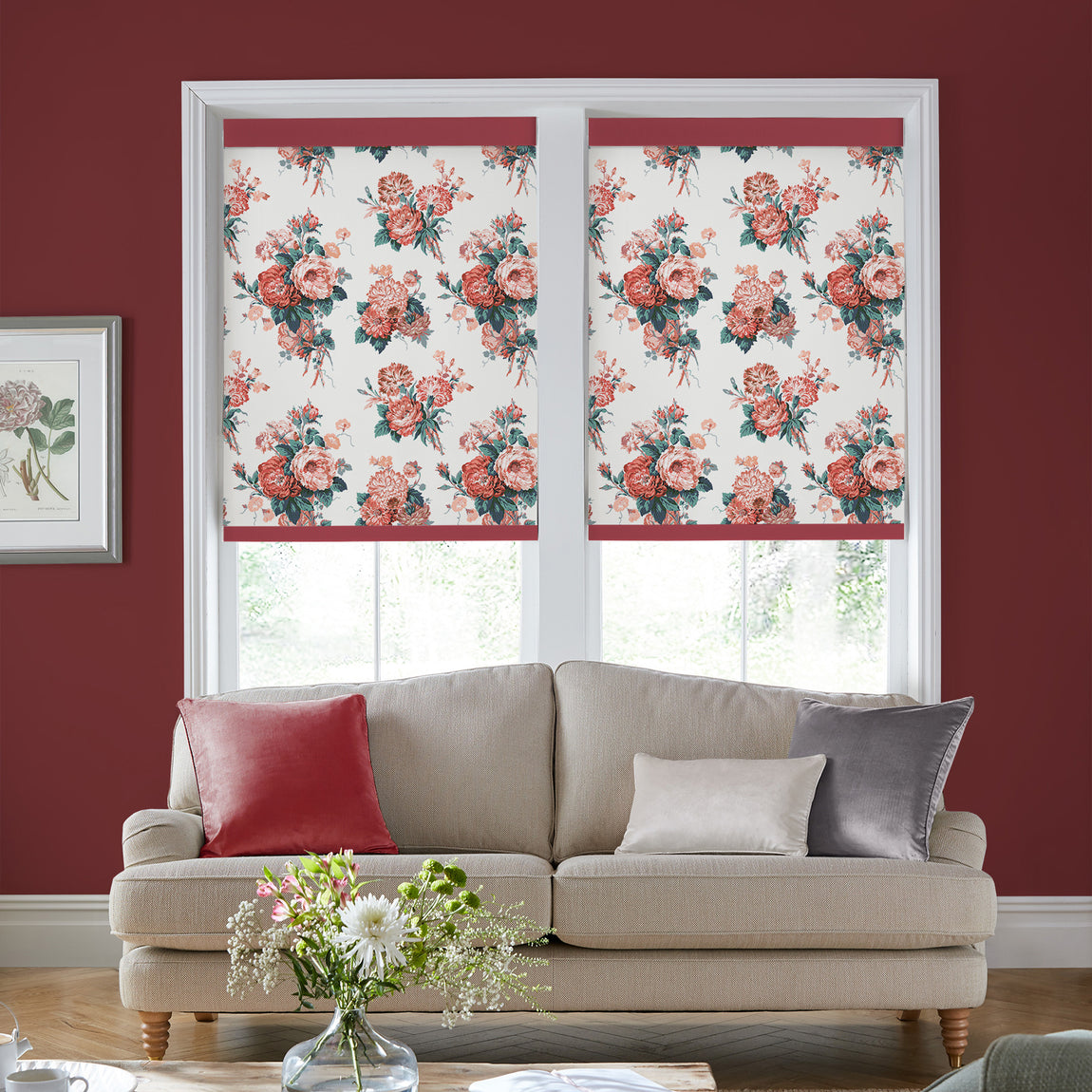Laura Ashley Cecilia Translucent Made to Measure Roller Blind Red
