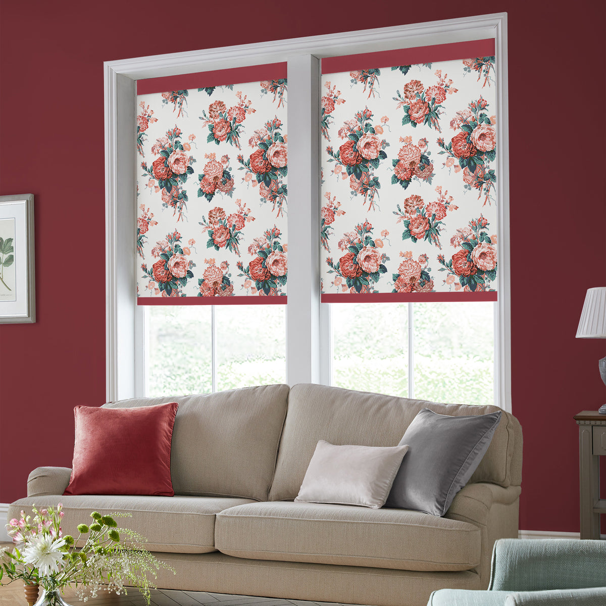 Laura Ashley Cecilia Made to Measure Blackout Roller Blind Red