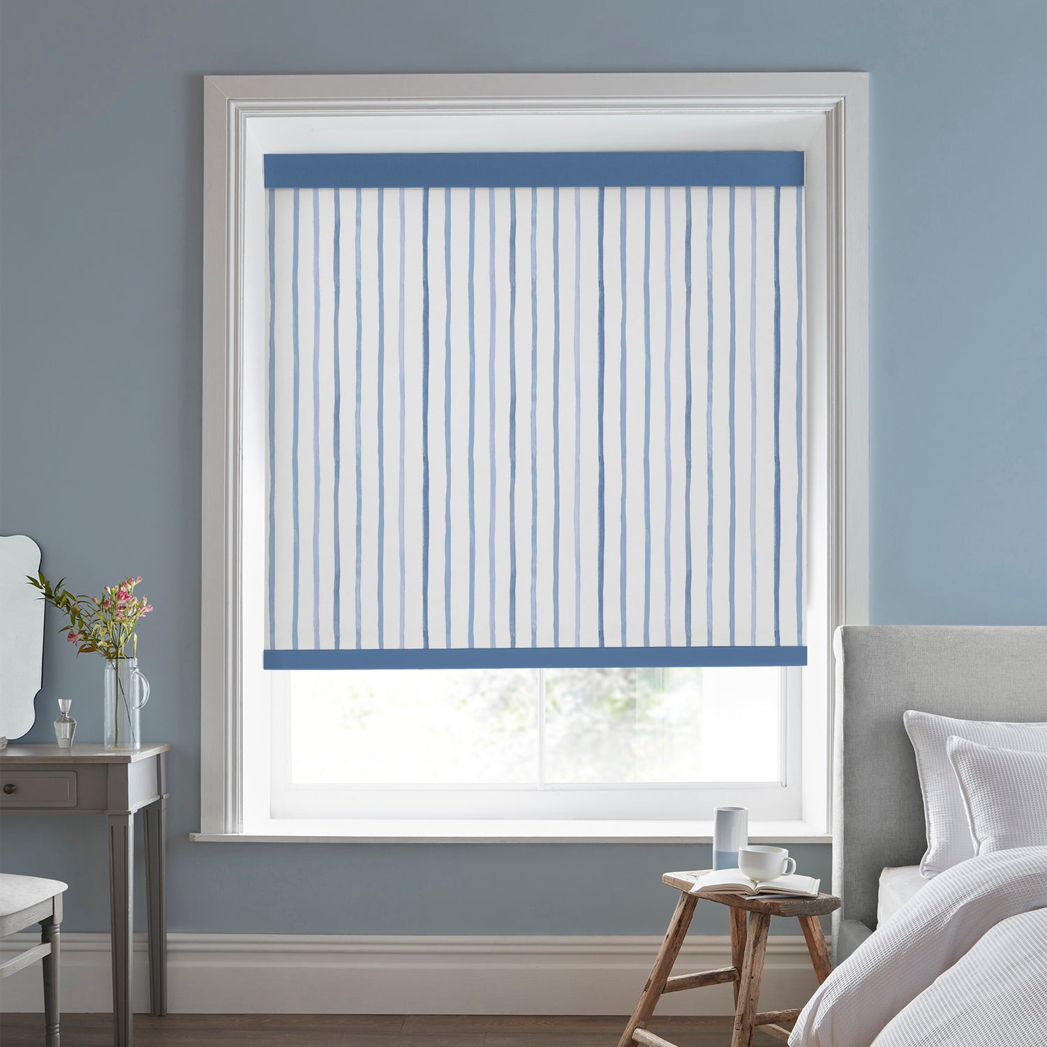 Laura Ashley Painterly Stripe Translucent Made to Measure Roller Blind Blue