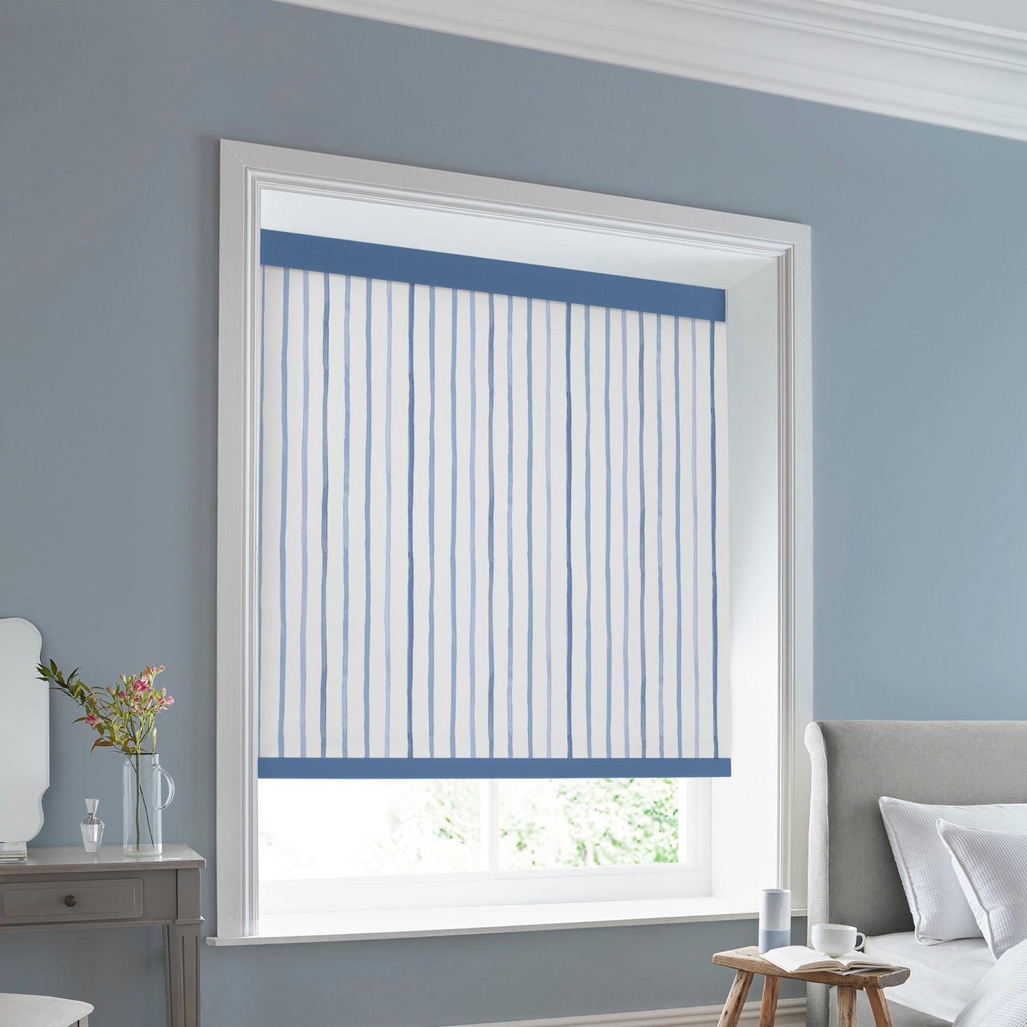 Laura Ashley Painterly Stripe Translucent Made to Measure Roller Blind Blue
