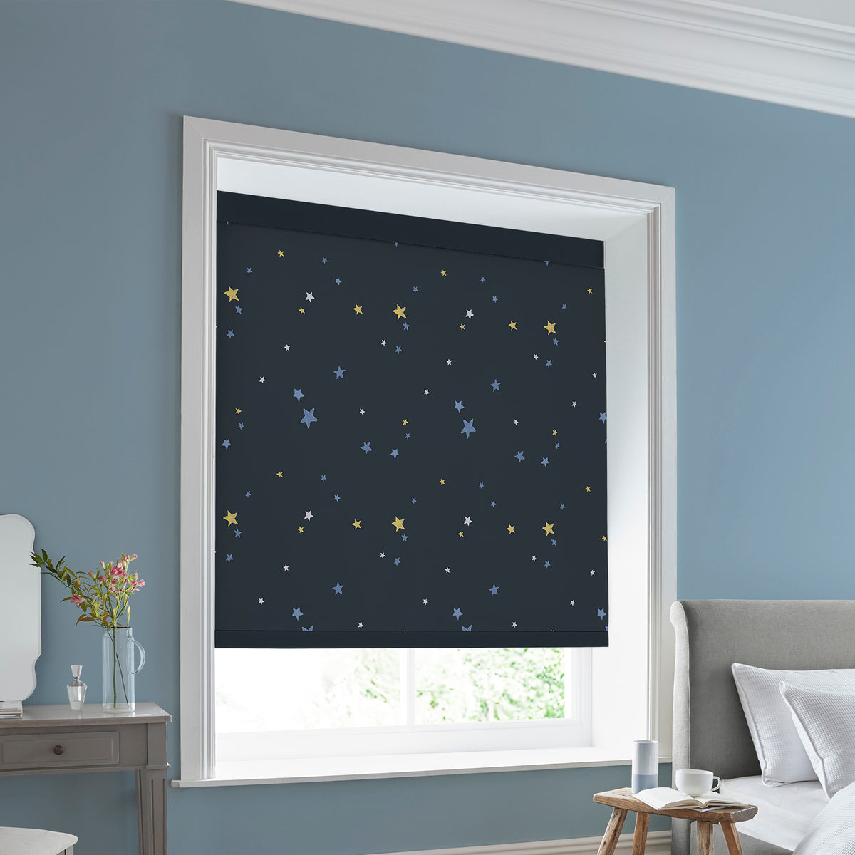 Laura Ashley Painterly Stars Translucent Made to Measure Roller Blind Midnight