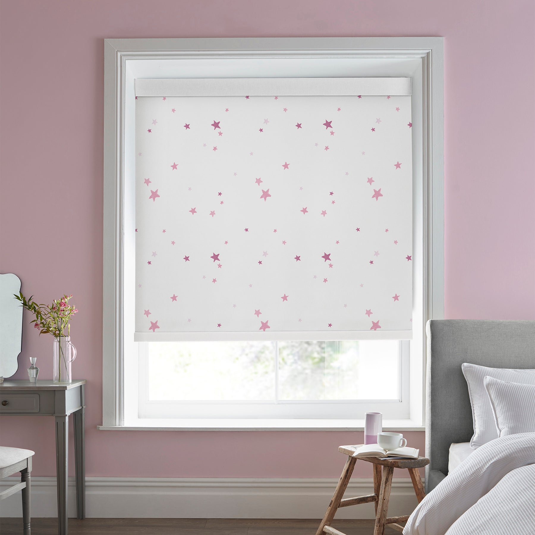 Laura Ashley Painterly Stars Translucent Made to Measure Roller Blind Pink