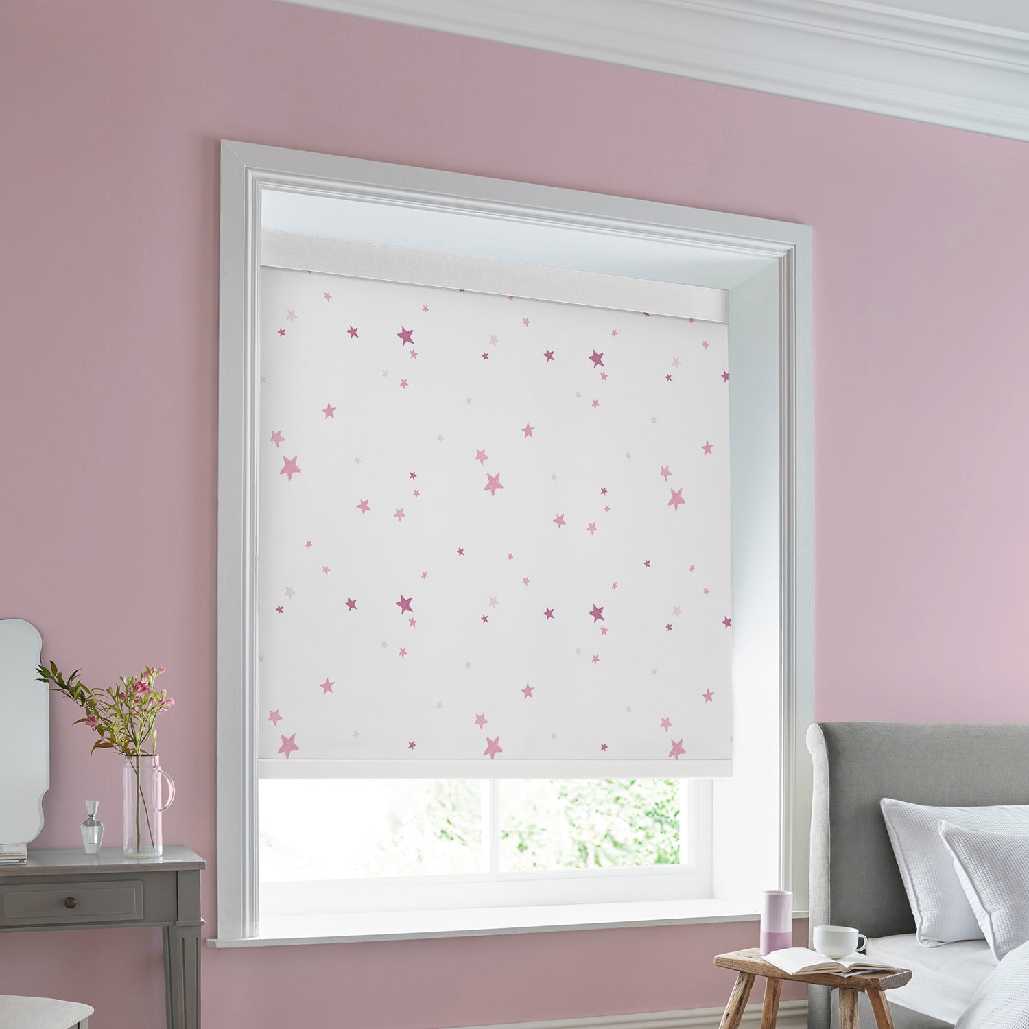 Laura Ashley Painterly Stars Translucent Made to Measure Roller Blind Pink