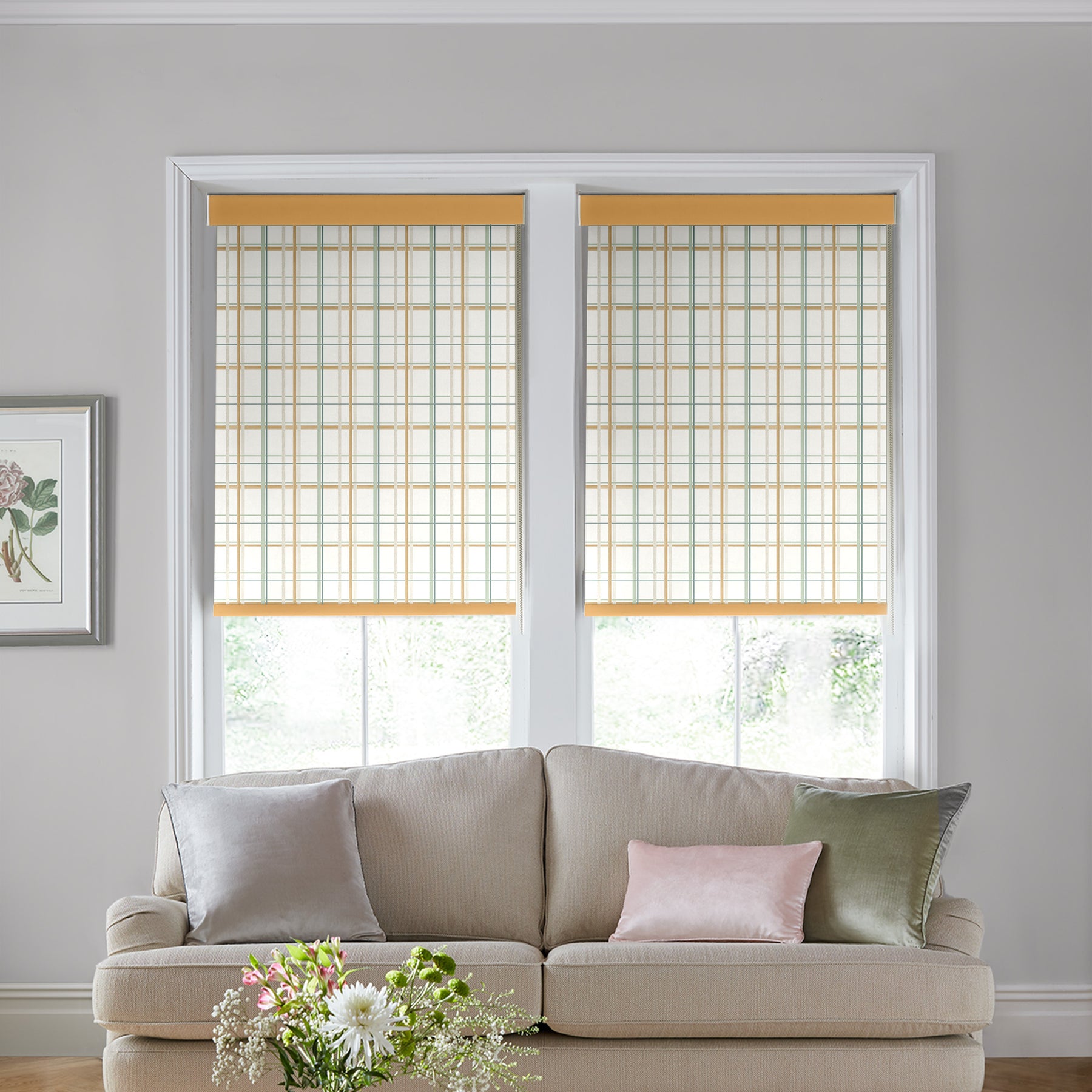 Laura Ashley Burford Check Translucent Made to Measure Roller Blind Ochre