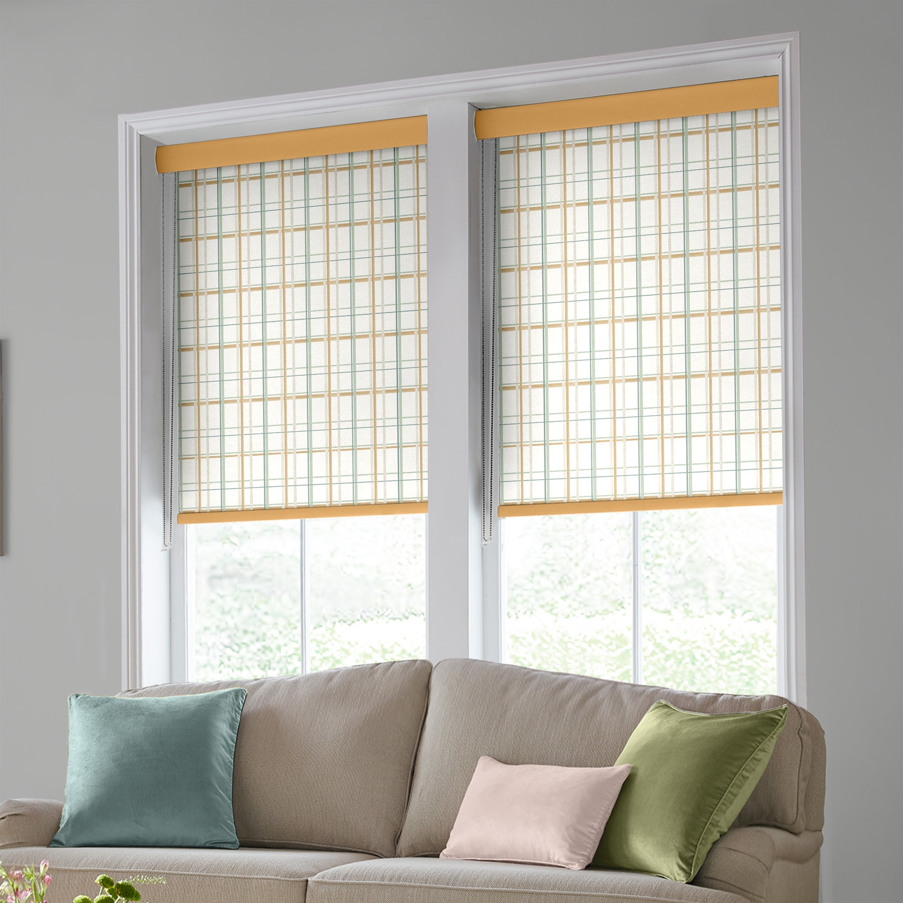 Laura Ashley Burford Check Translucent Made to Measure Roller Blind Ochre