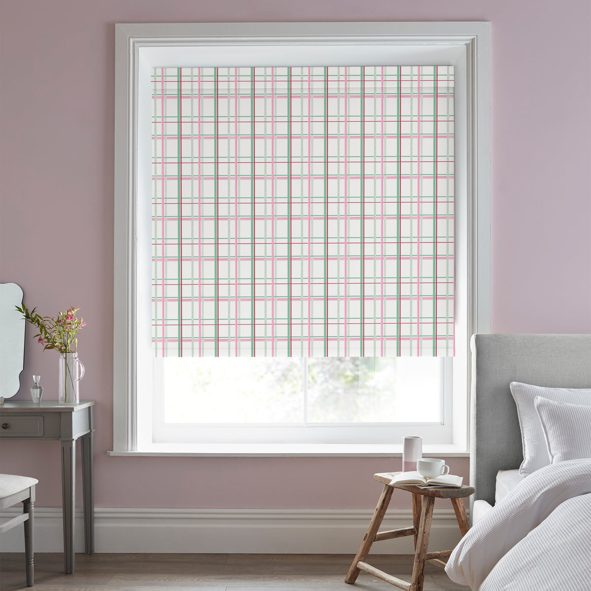 Laura Ashley Burford Check Made to Measure Blackout Roller Blind Rose