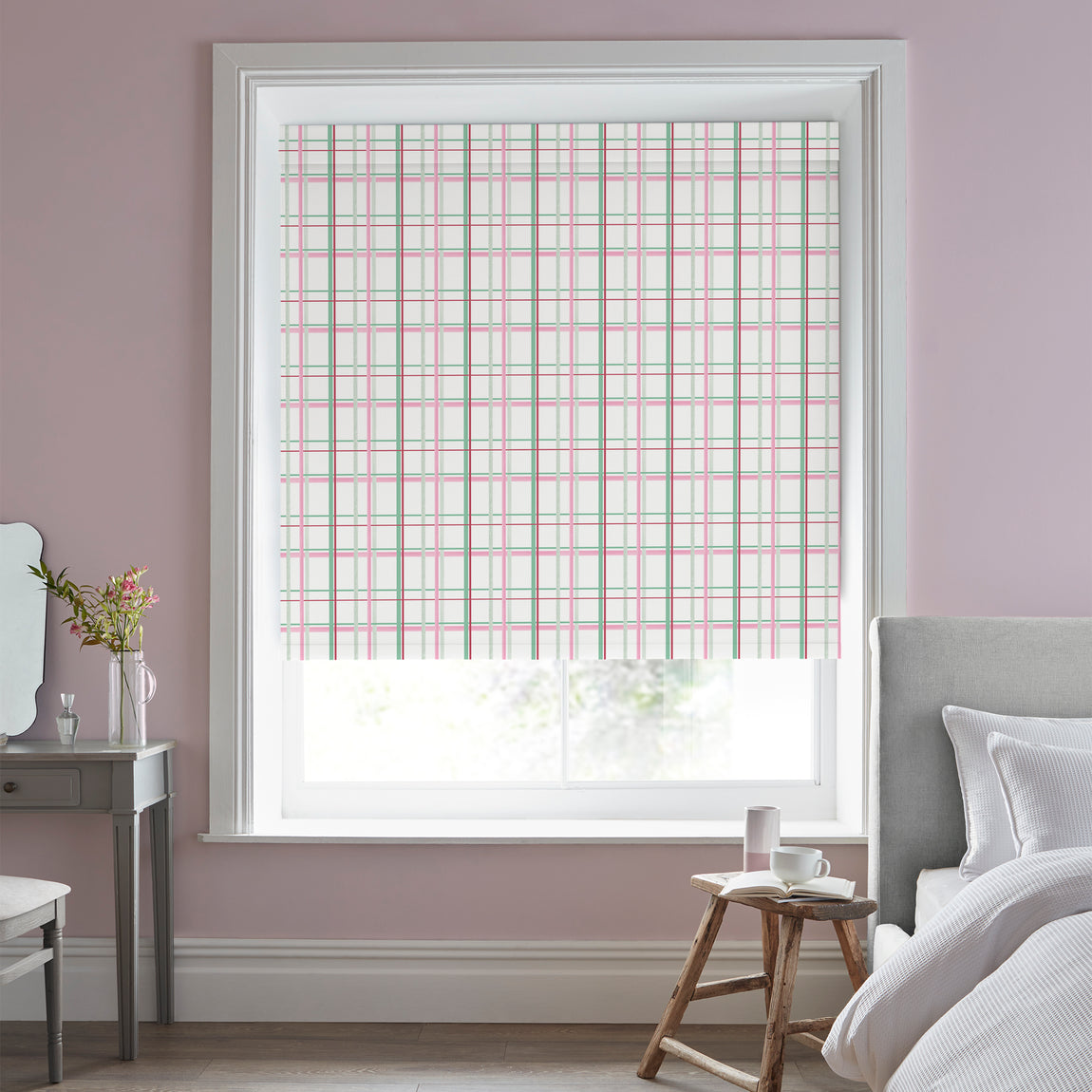 Laura Ashley Burford Check Made to Measure Blackout Roller Blind Rose