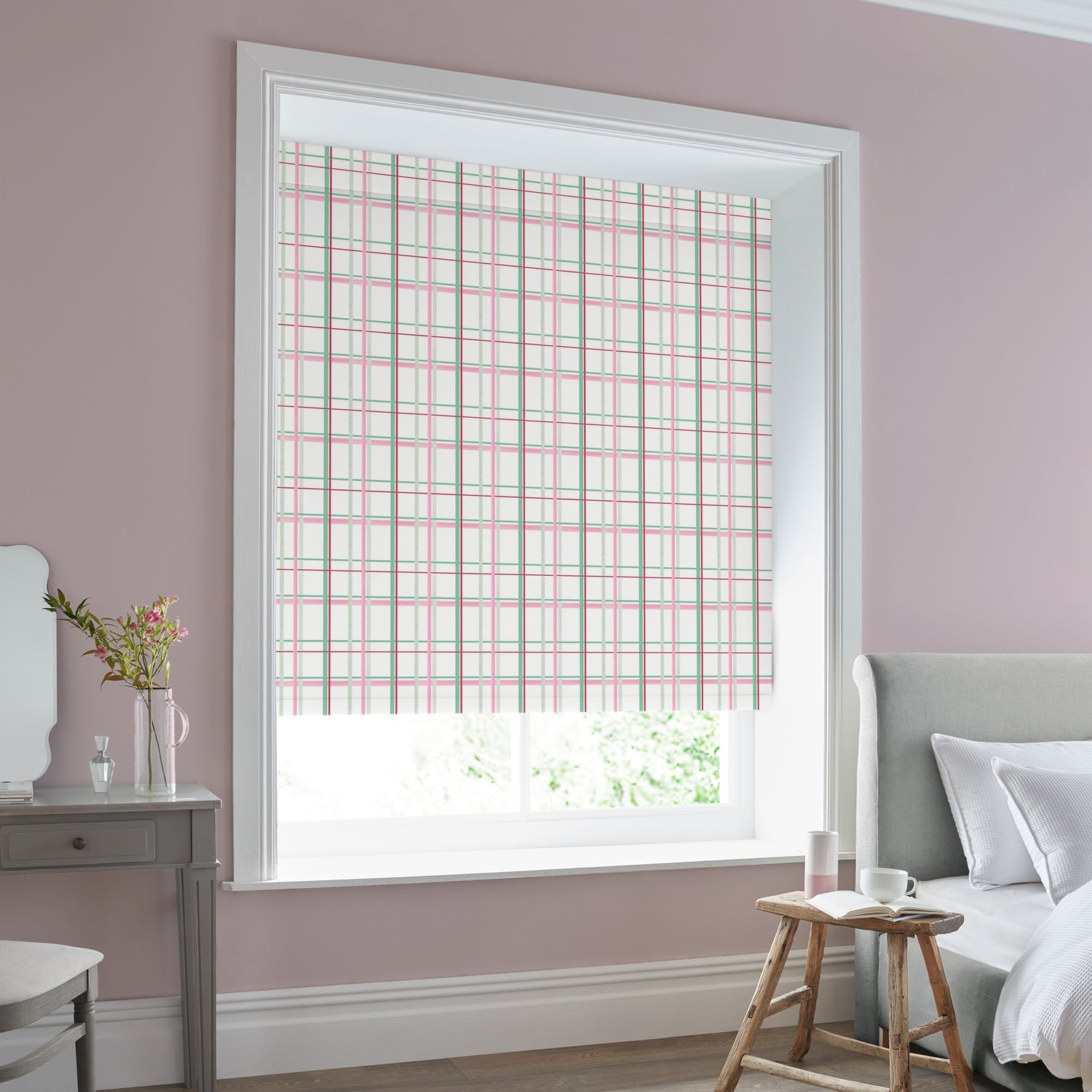 Laura Ashley Burford Check Made to Measure Blackout Roller Blind Rose