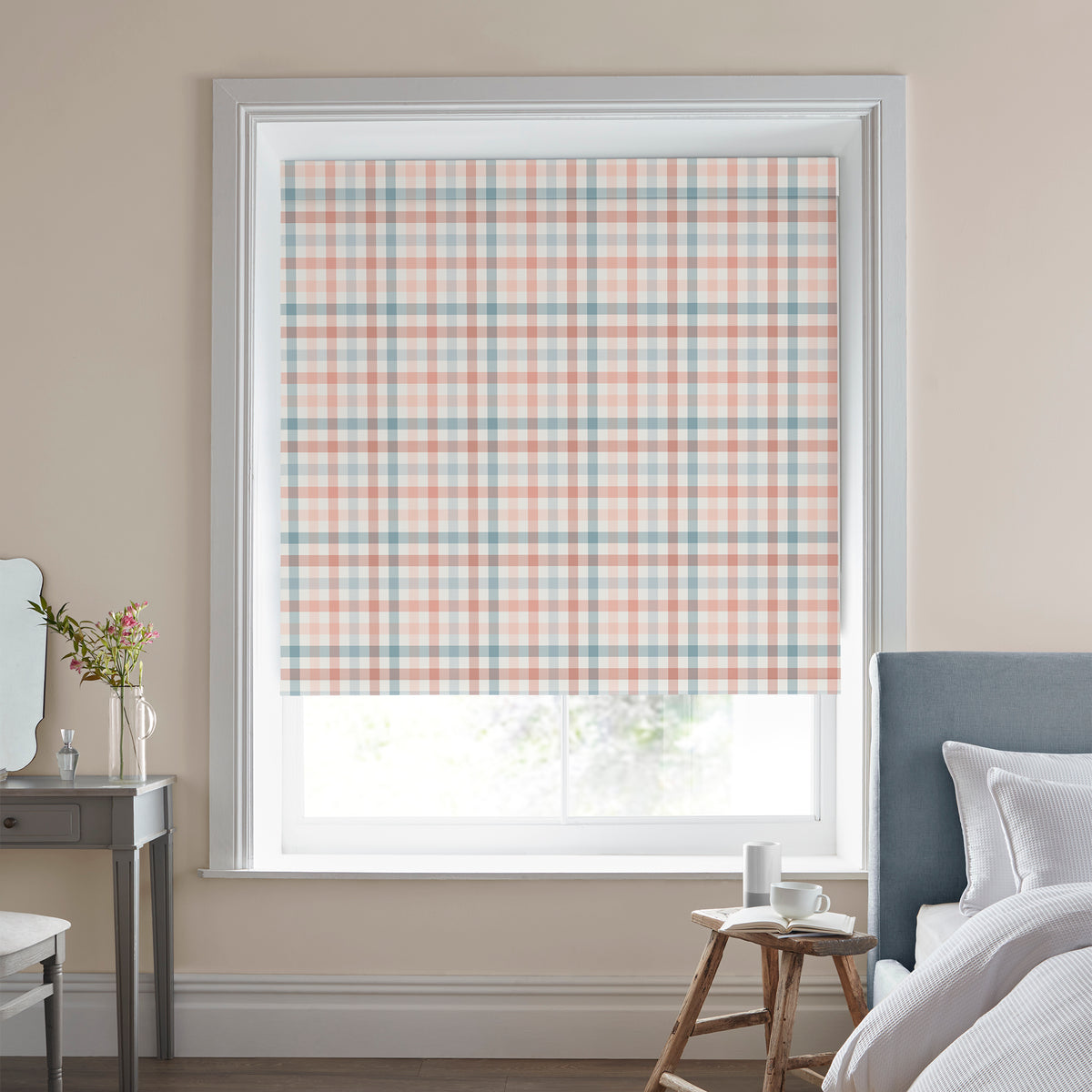 Laura Ashley Cove Check Translucent Made to Measure Roller Blind Blush