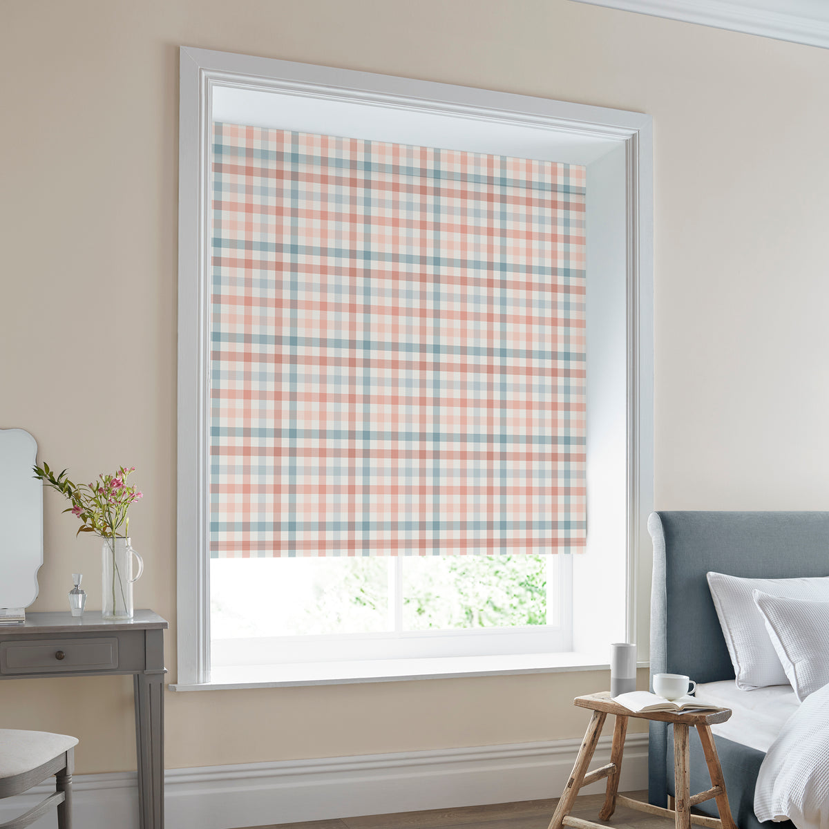 Laura Ashley Cove Check Translucent Made to Measure Roller Blind Blush