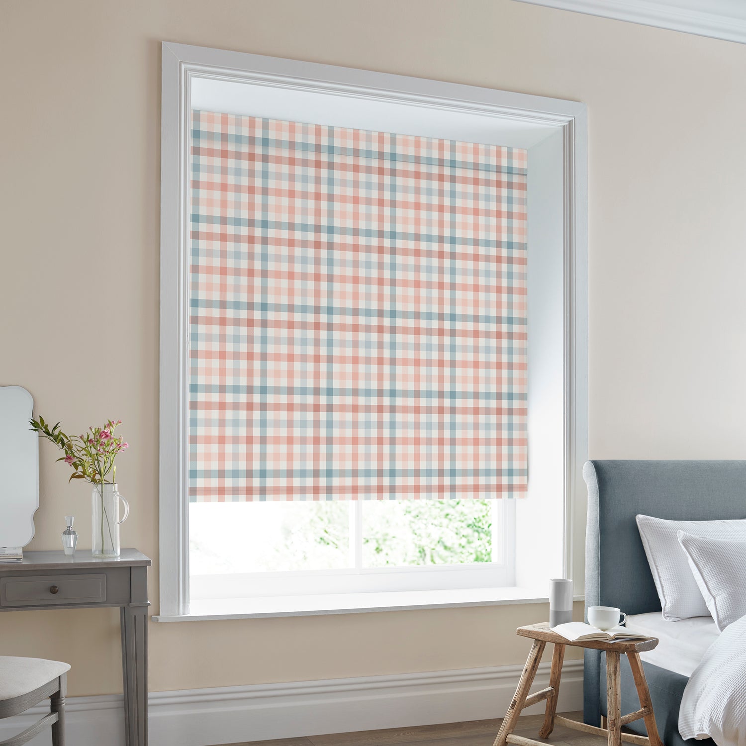 Laura Ashley Cove Check Made to Measure Blackout Roller Blind Blush