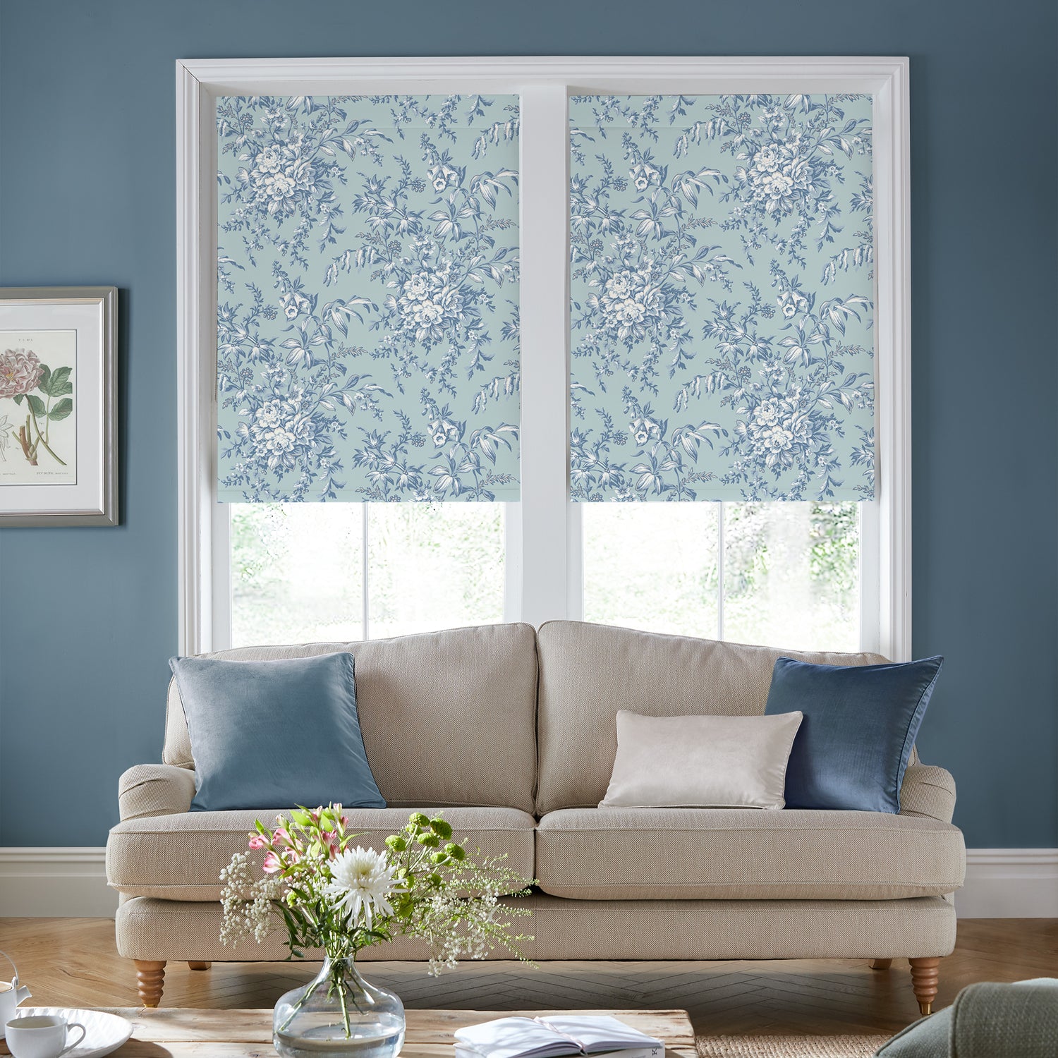 Laura Ashley Picardie Made to Measure Blackout Roller Blind Blue Sky