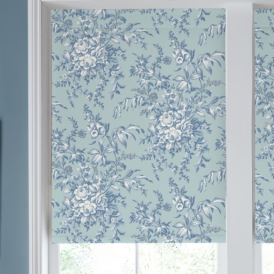 Laura Ashley Picardie Made to Measure Blackout Roller Blind Blue Sky