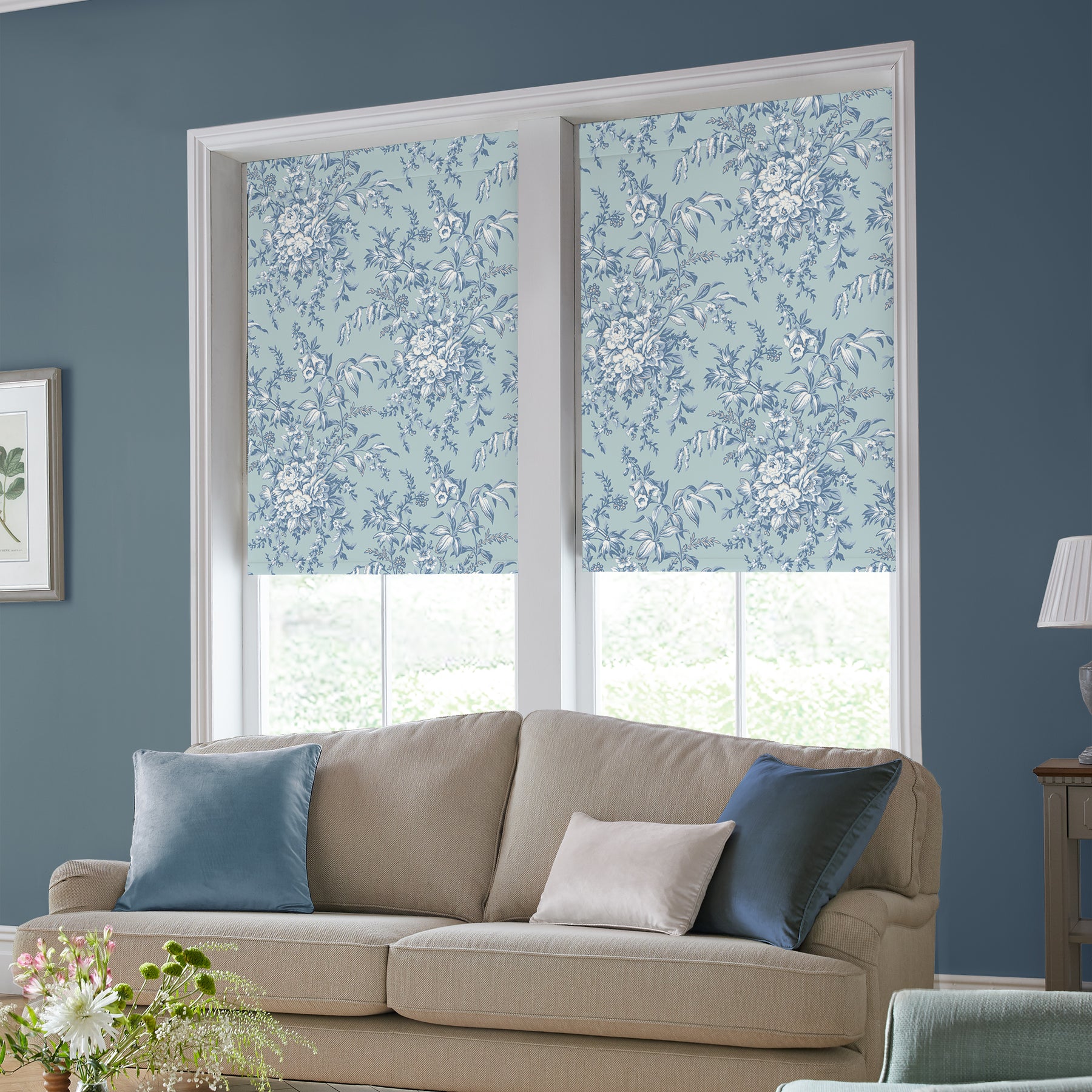 Laura Ashley Picardie Made to Measure Blackout Roller Blind Blue Sky