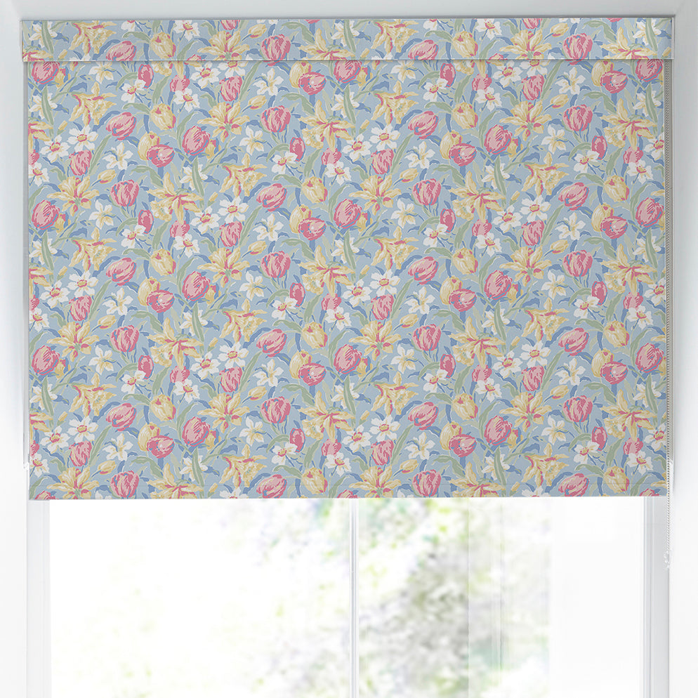Laura Ashley Tulips Made to Measure Blackout Roller Blind China Blue