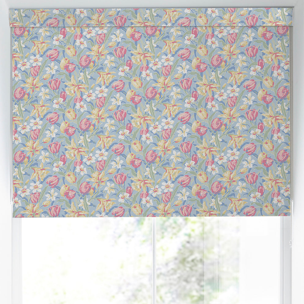 Laura Ashley Tulips Blackout Made To Measure Roller Blind China Blue