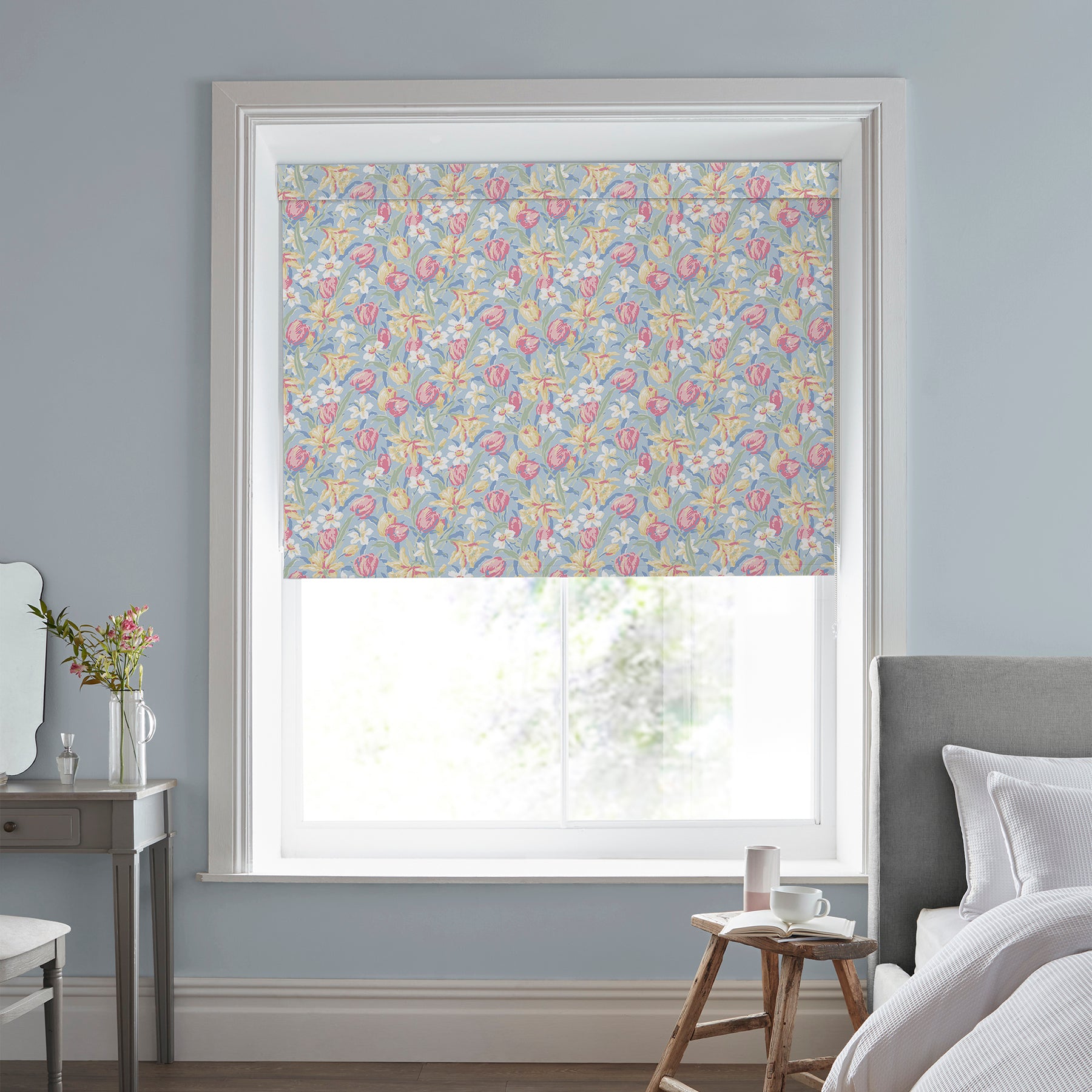 Laura Ashley Tulips Made to Measure Blackout Roller Blind China Blue