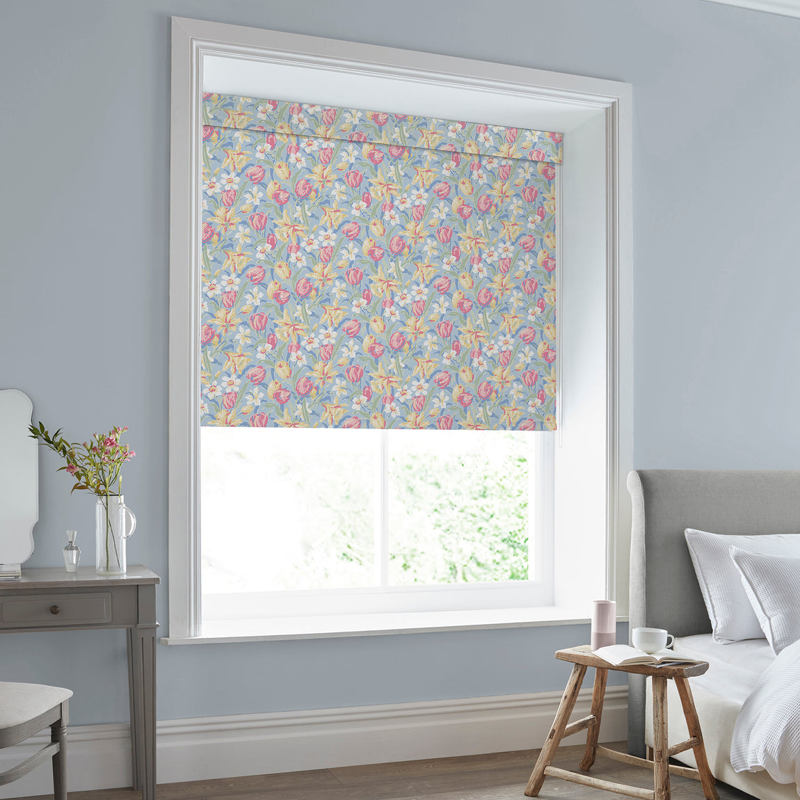 Laura Ashley Tulips Translucent Made to Measure Roller Blind China Blue