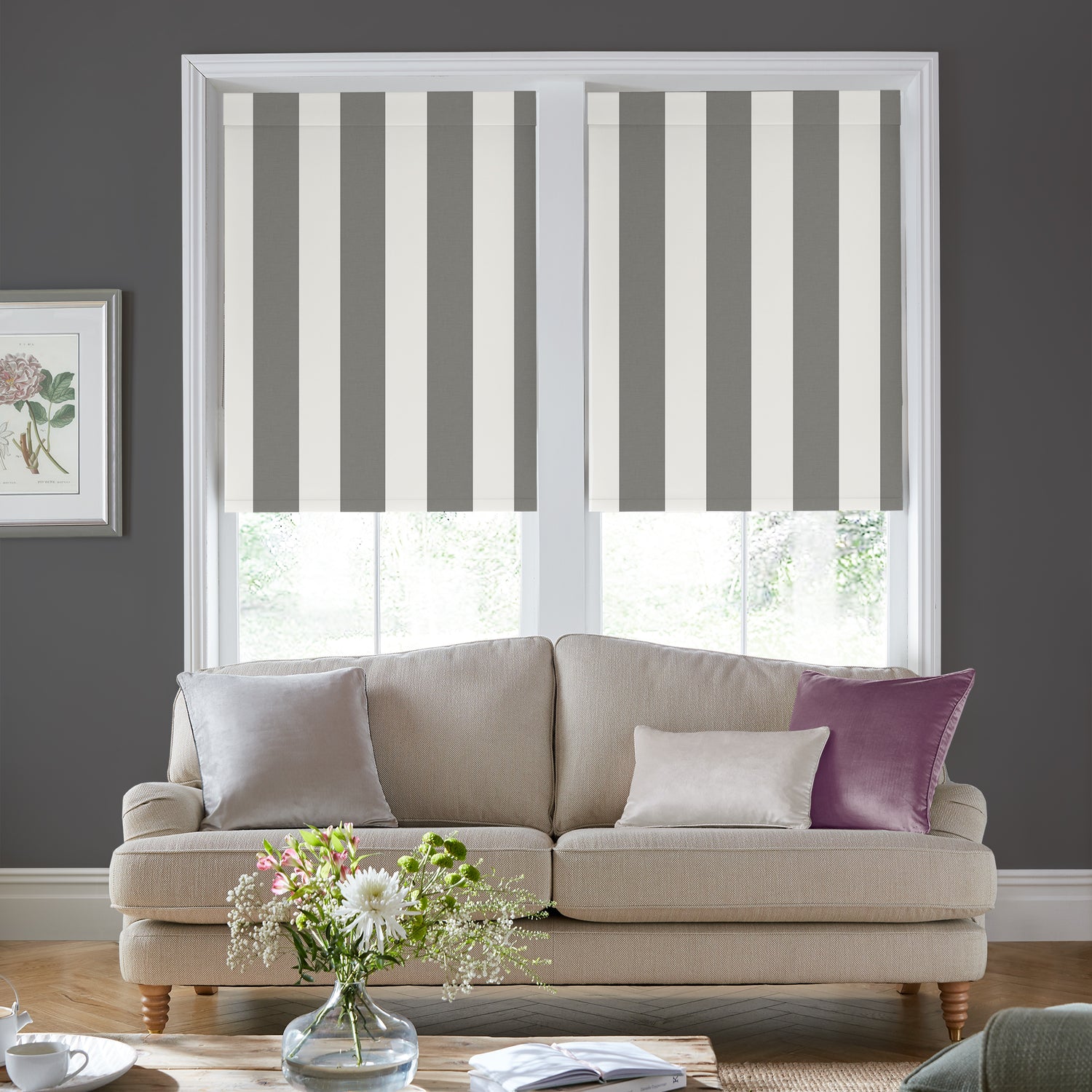 Laura Ashley Lille Stripe Translucent Made to Measure Roller Blind Steel