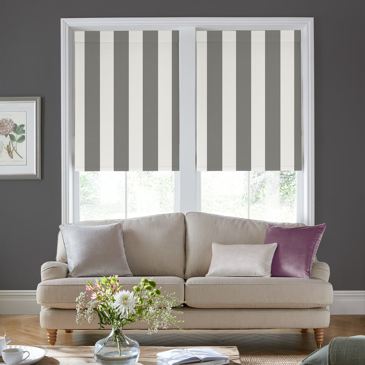 Laura Ashley Lille Stripe Made to Measure Blackout Roller Blind Steel
