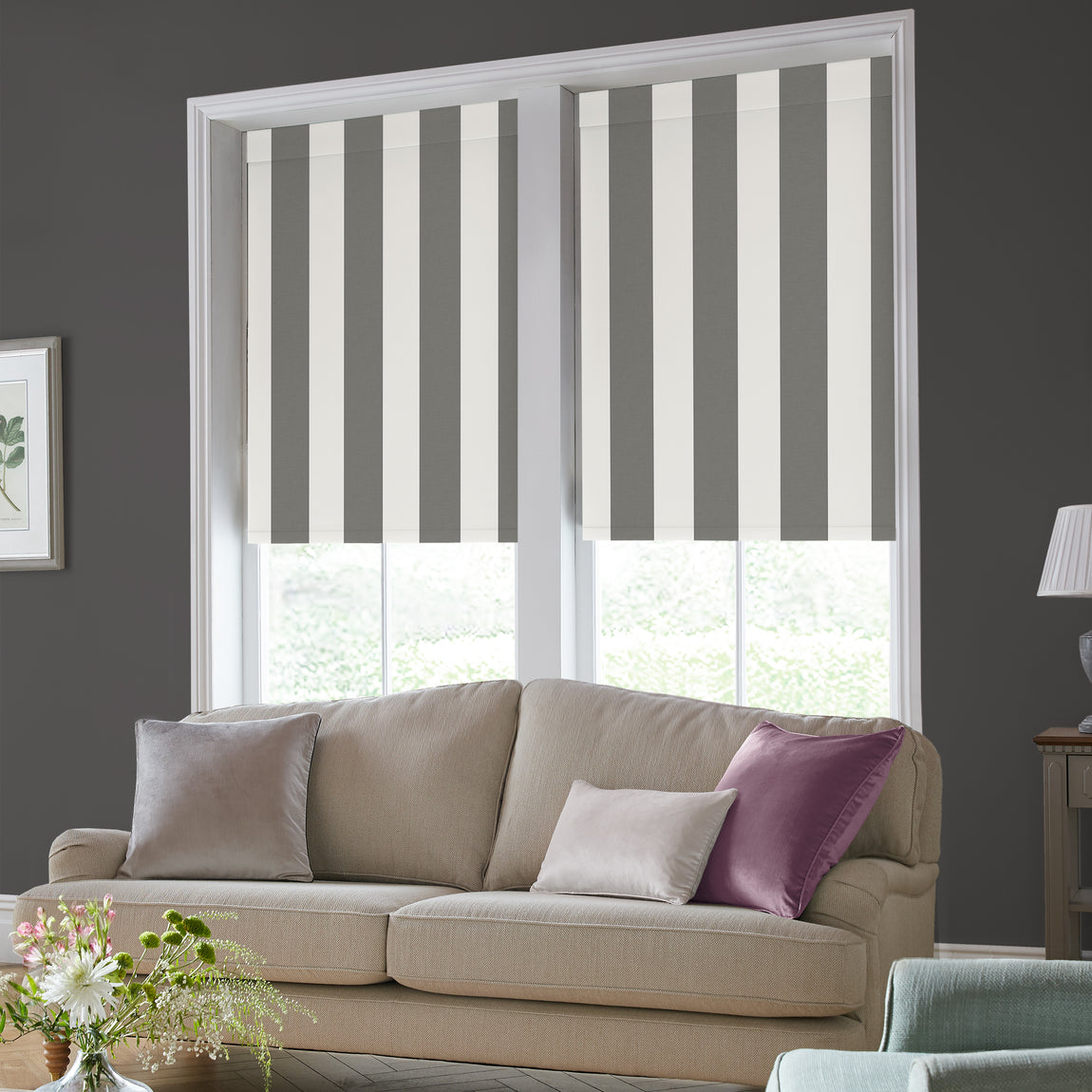 Laura Ashley Lille Stripe Translucent Made to Measure Roller Blind Steel