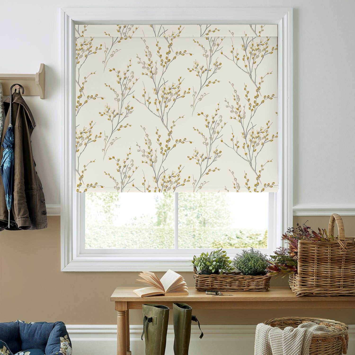 Laura Ashley Pussy Willow Translucent Made to Measure Roller Blind Ochre Yellow