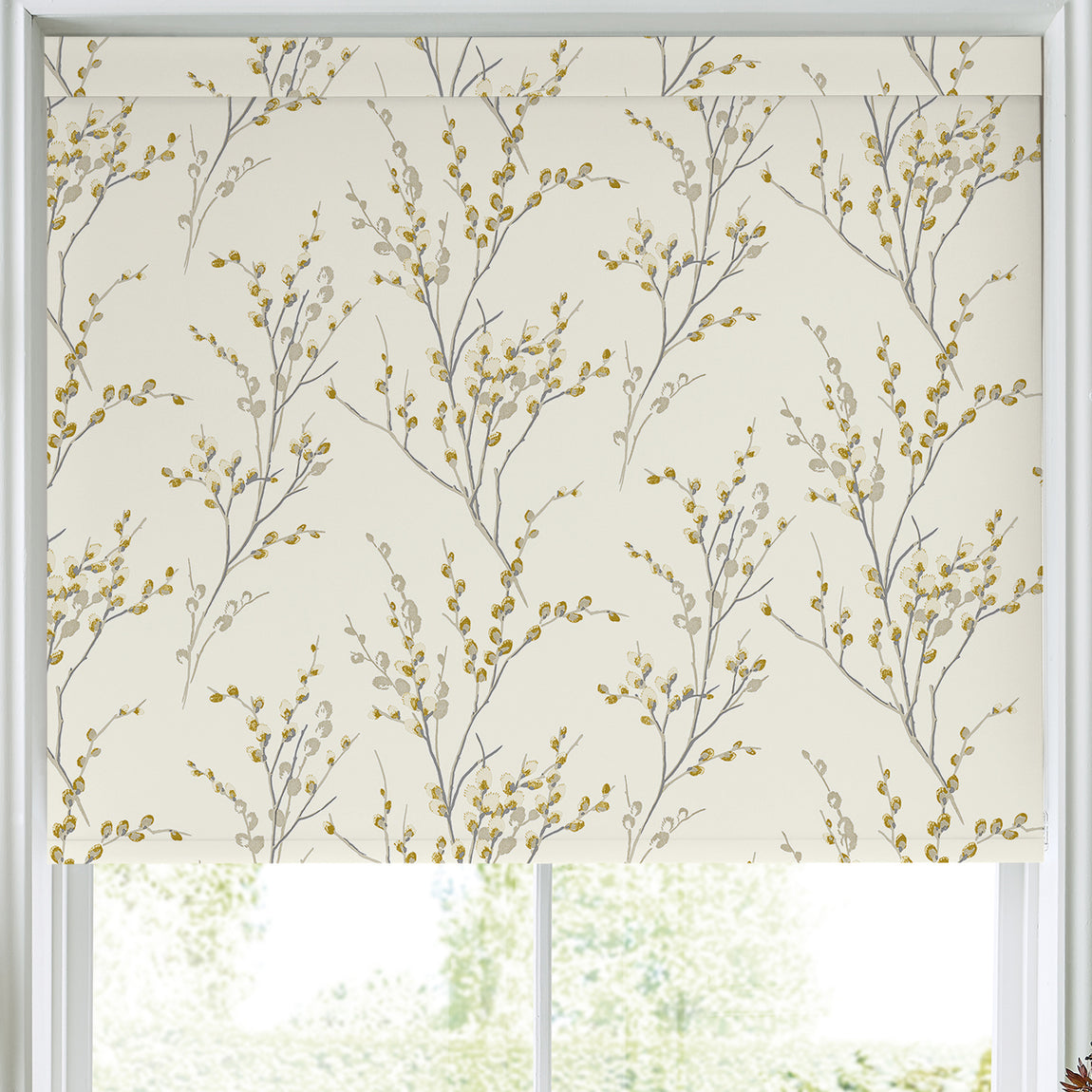 Laura Ashley Pussy Willow Made to Measure Blackout Roller Blind Ochre Yellow
