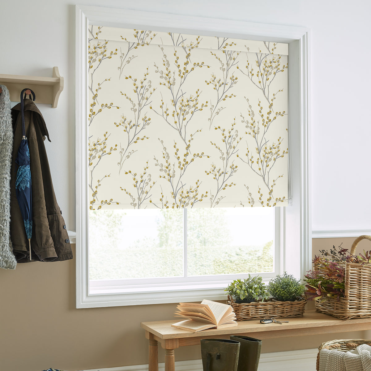 Laura Ashley Pussy Willow Made to Measure Blackout Roller Blind Ochre Yellow