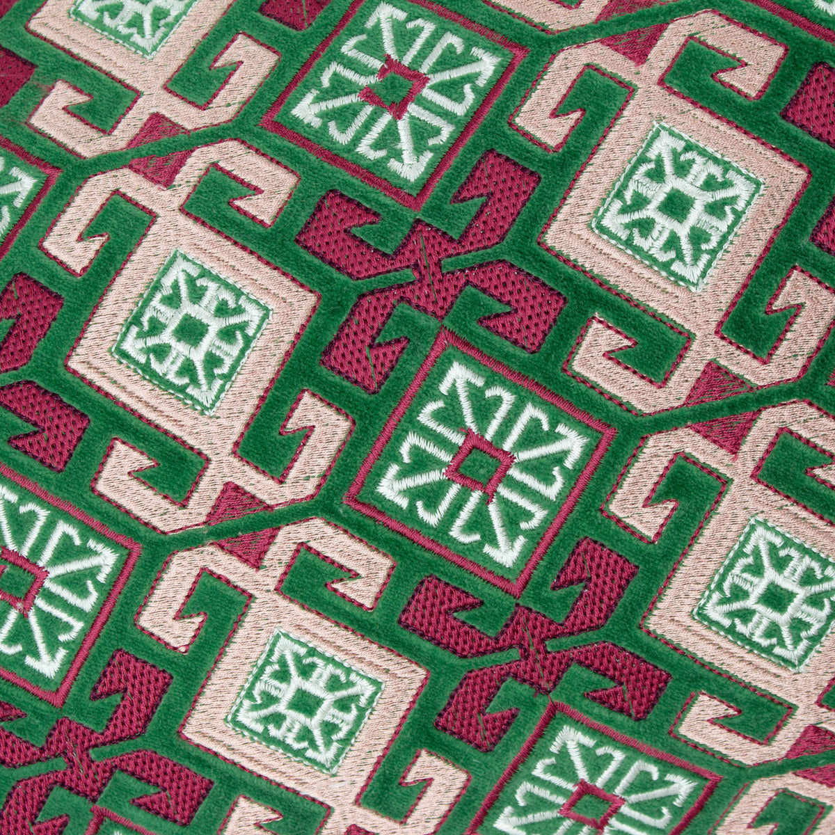 Paoletti Seventy Three Laurel Embroidered Velvet 30cm x 60cm Filled Boudoir Cerise Jade